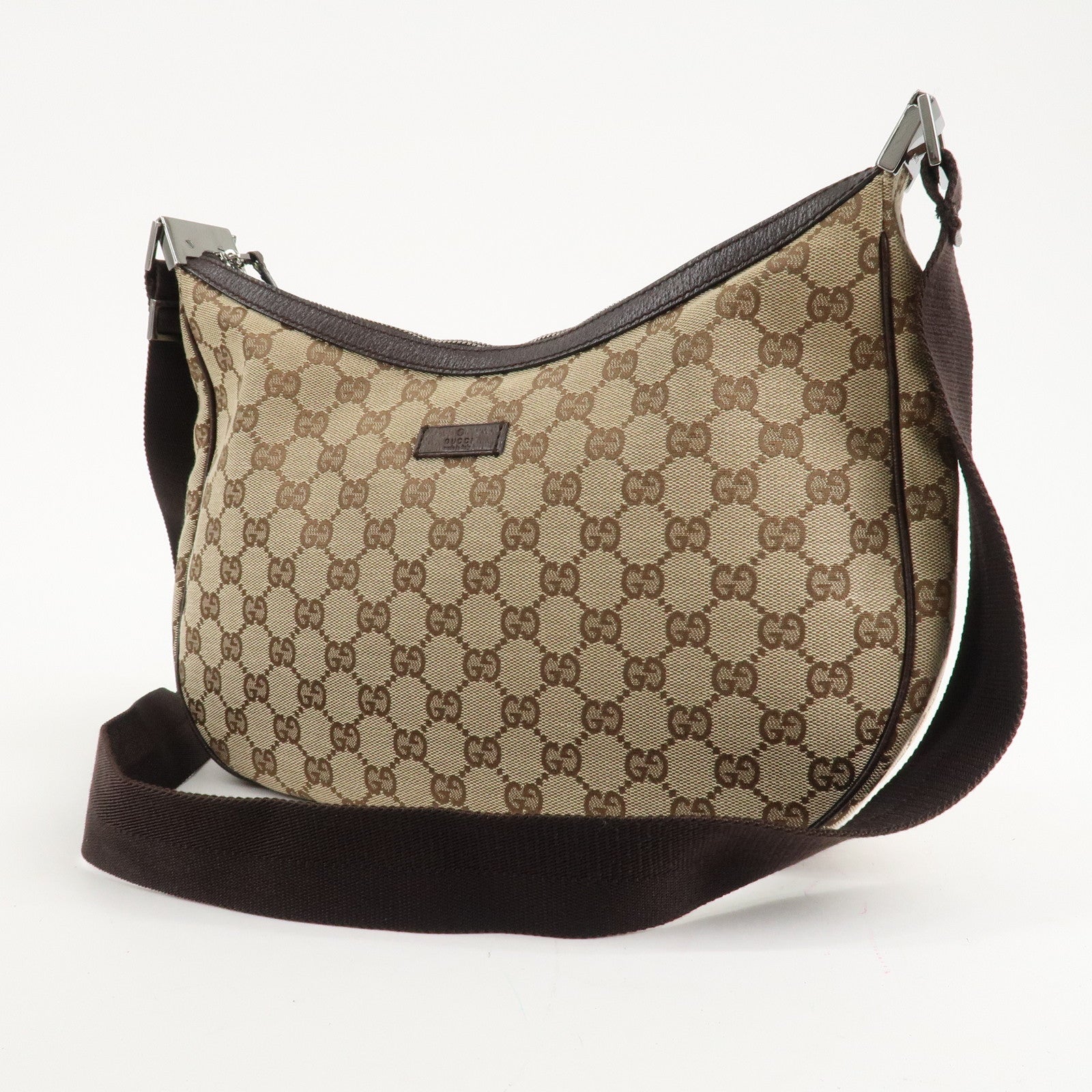 GUCCI GG Canvas Leather Shoulder Bag Beige Brown 122790