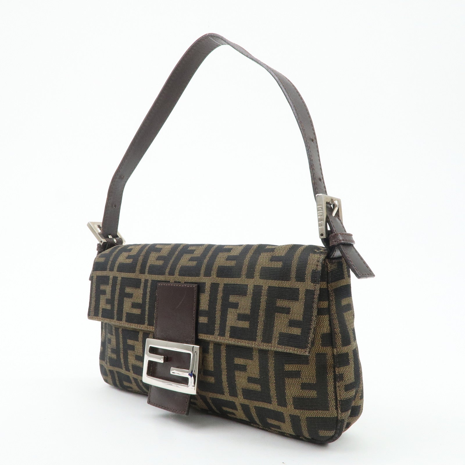 FENDI Mamma Baguette Zucca Canvas Leather Shoulder Bag 26424