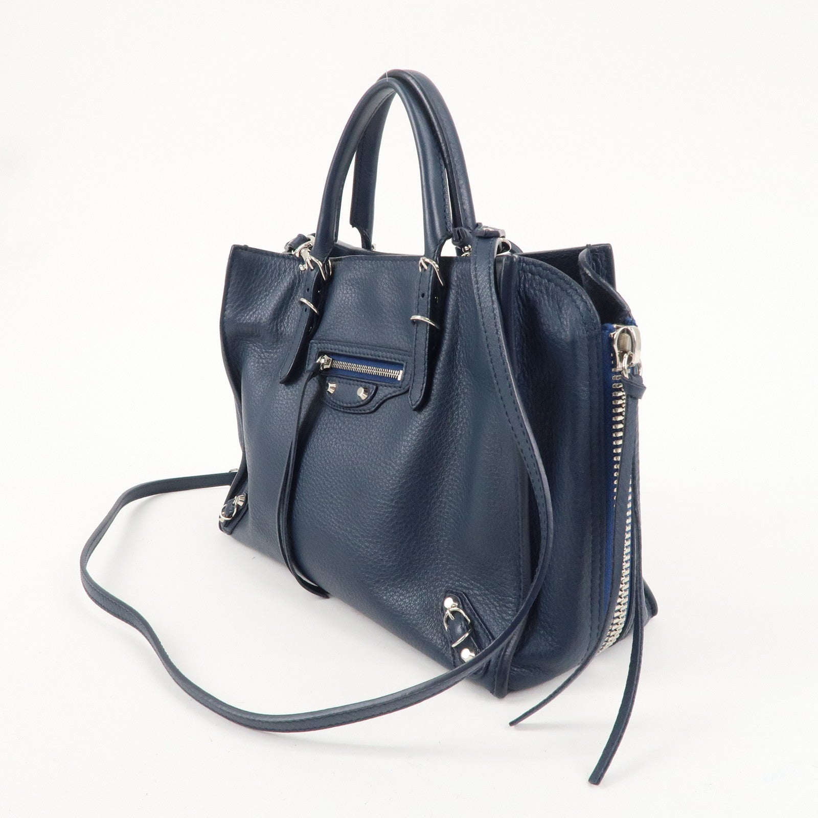 BALENCIAGA Paper Mini Leather 2Way Bag Navy 370926