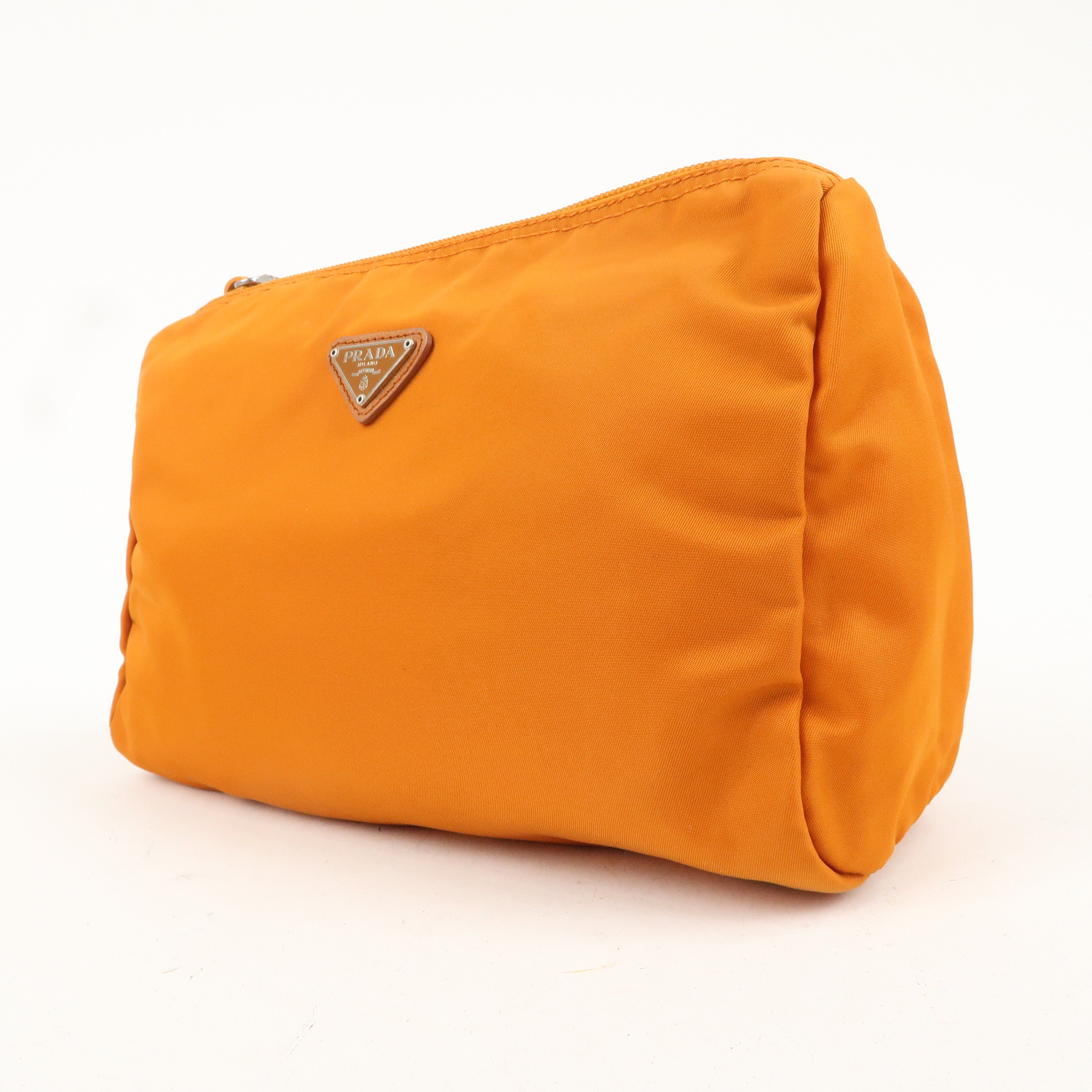 PRADA Nylon Leather Pouch Cosmetic Pouch Orange 1N0012