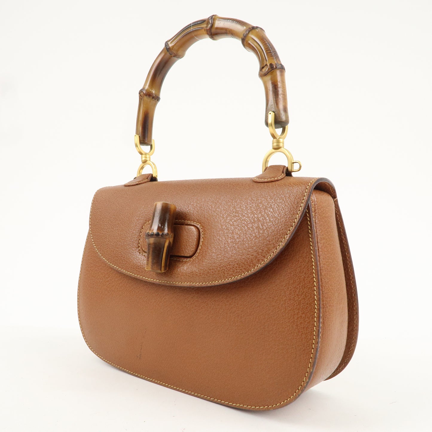 GUCCI Bamboo Leather Hand Bag Brown 000.2029.0633