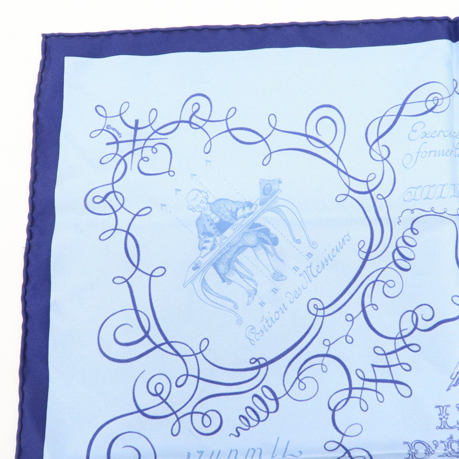 HERMES Carre 42 Silk 100% Scarf L'ART D'ECRIRE Light Blue Used