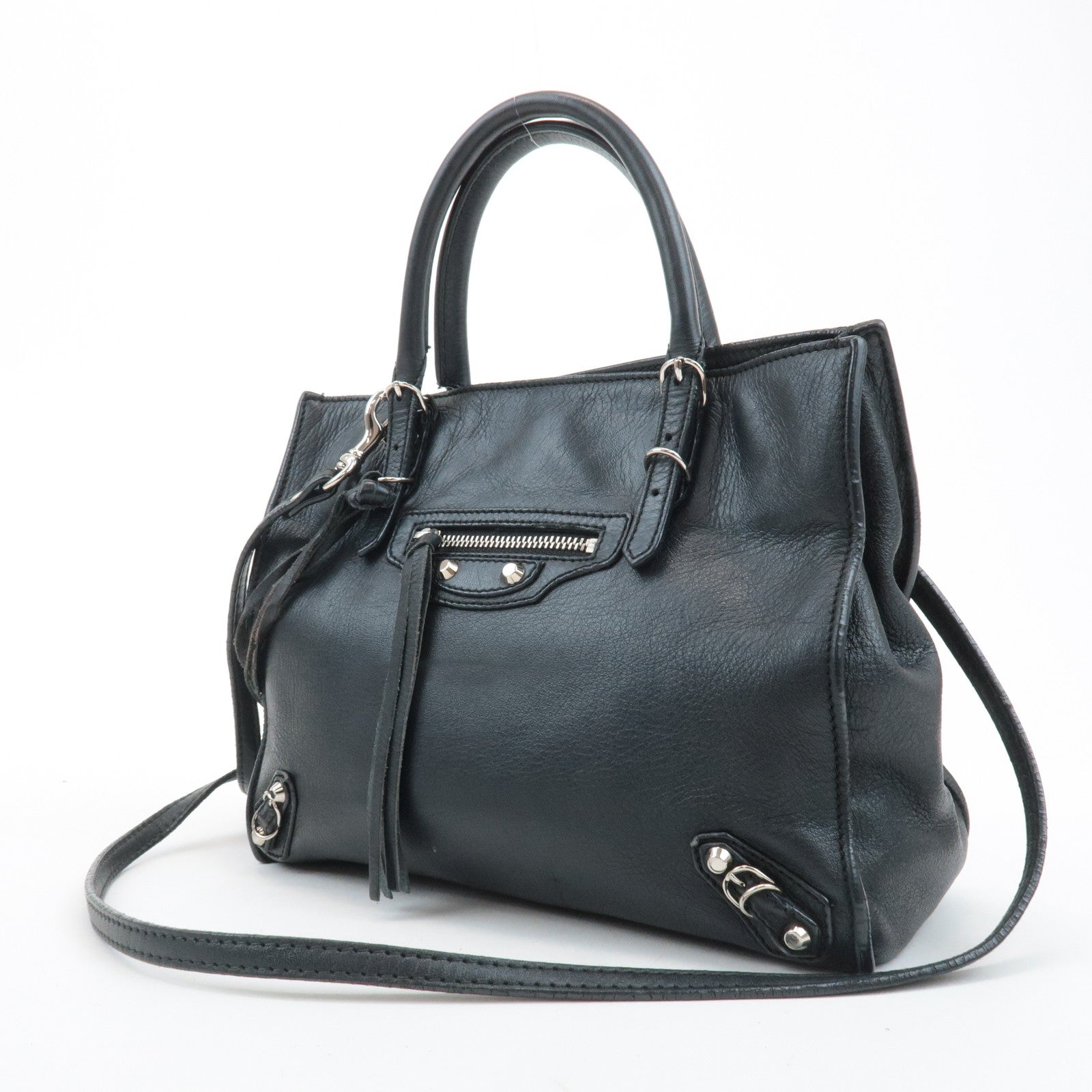 BALENCIAGA Leather Paper Bag Mini Hand Bag 30557 Black