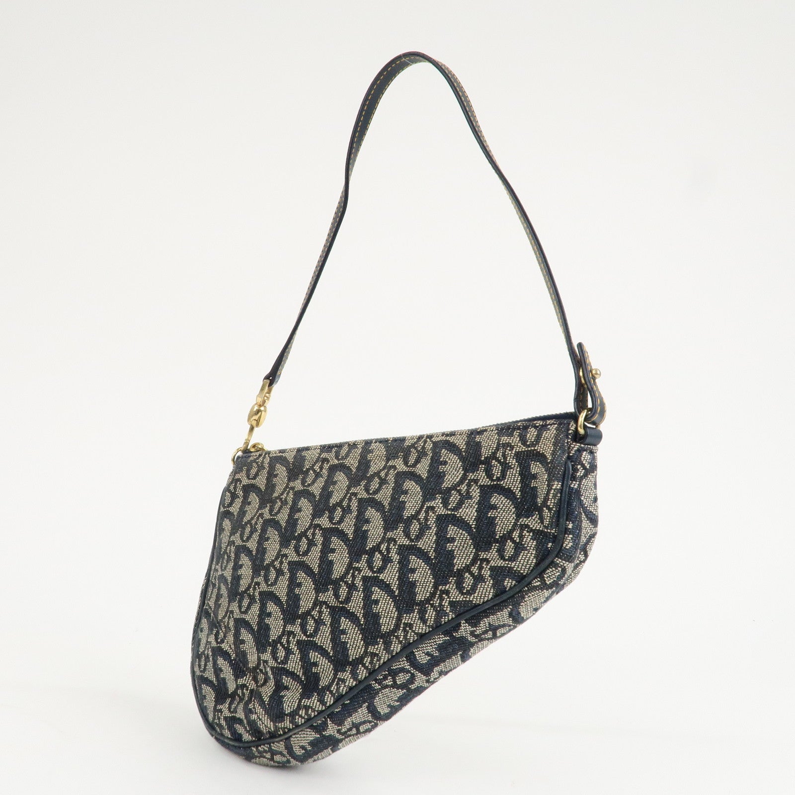 Christian Dior Trotter Canvas Leather Mini Saddle Pouch Hand Bag Used