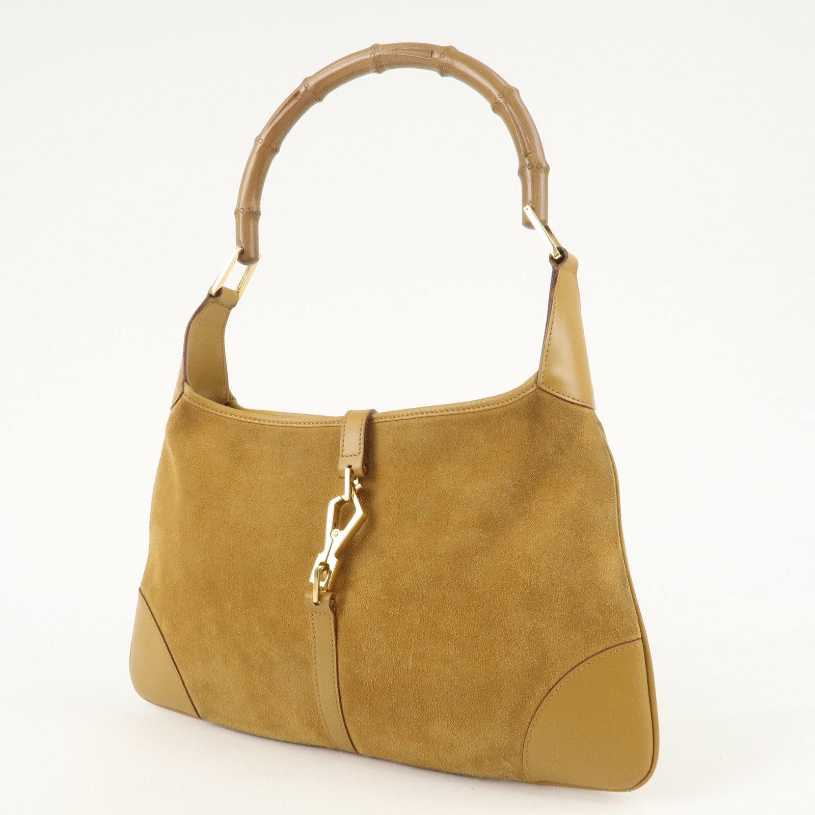 GUCCI Bamboo Suede Leather Shoulder Bag Mustard 001.4060