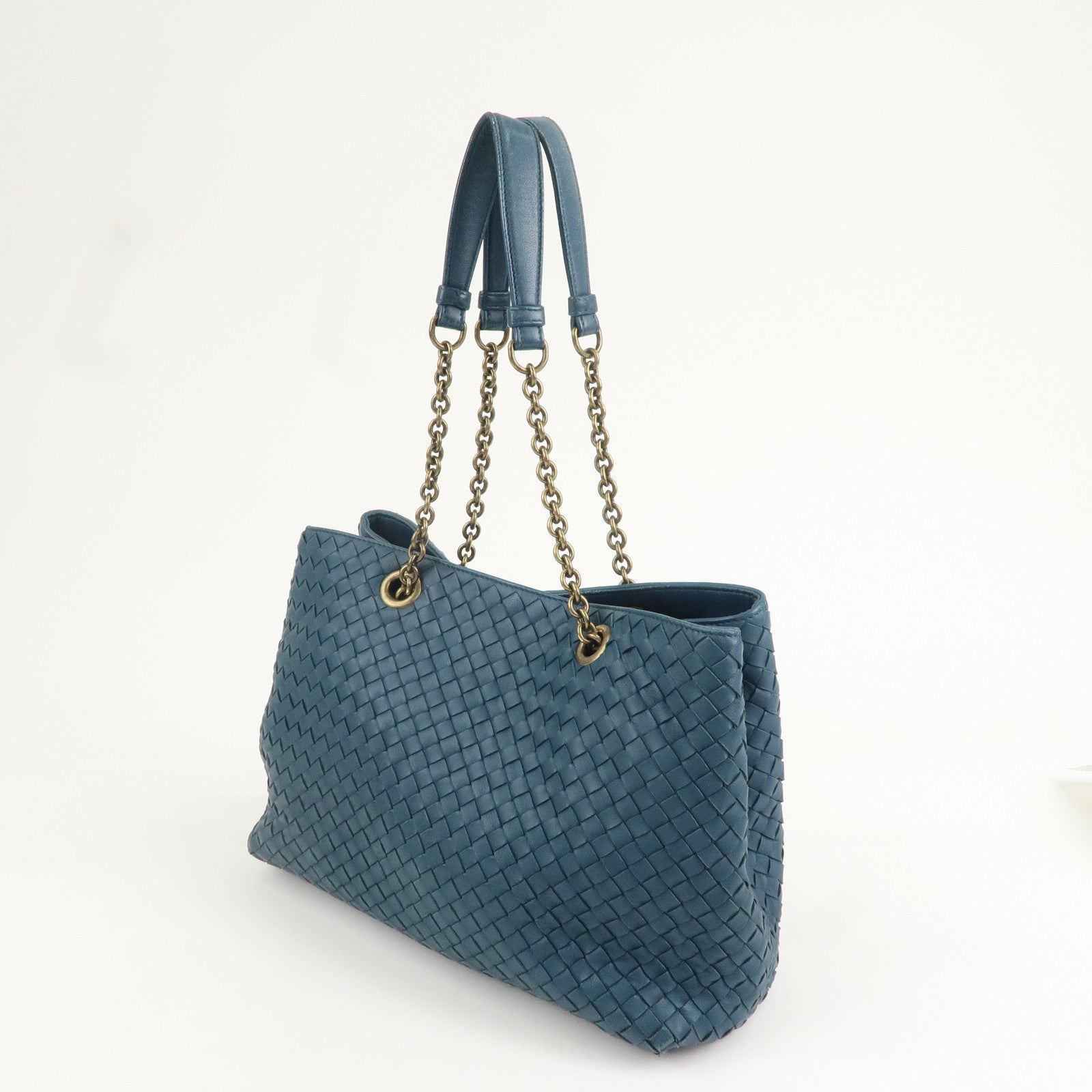 BOTTEGA VENTA Intrecciato Leather Shoulder Bag Hand Bag Blue