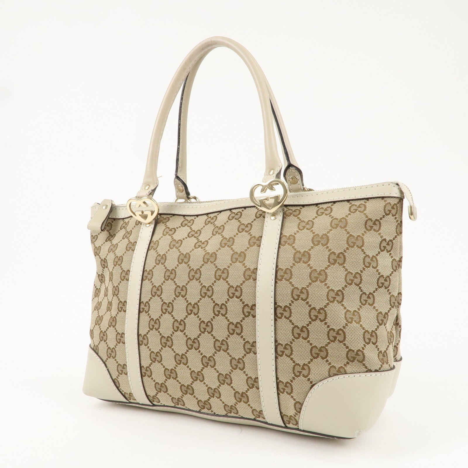 GUCCI Lovely GG Canvas Leather Tote Bag Hand Bag Ivory 257069