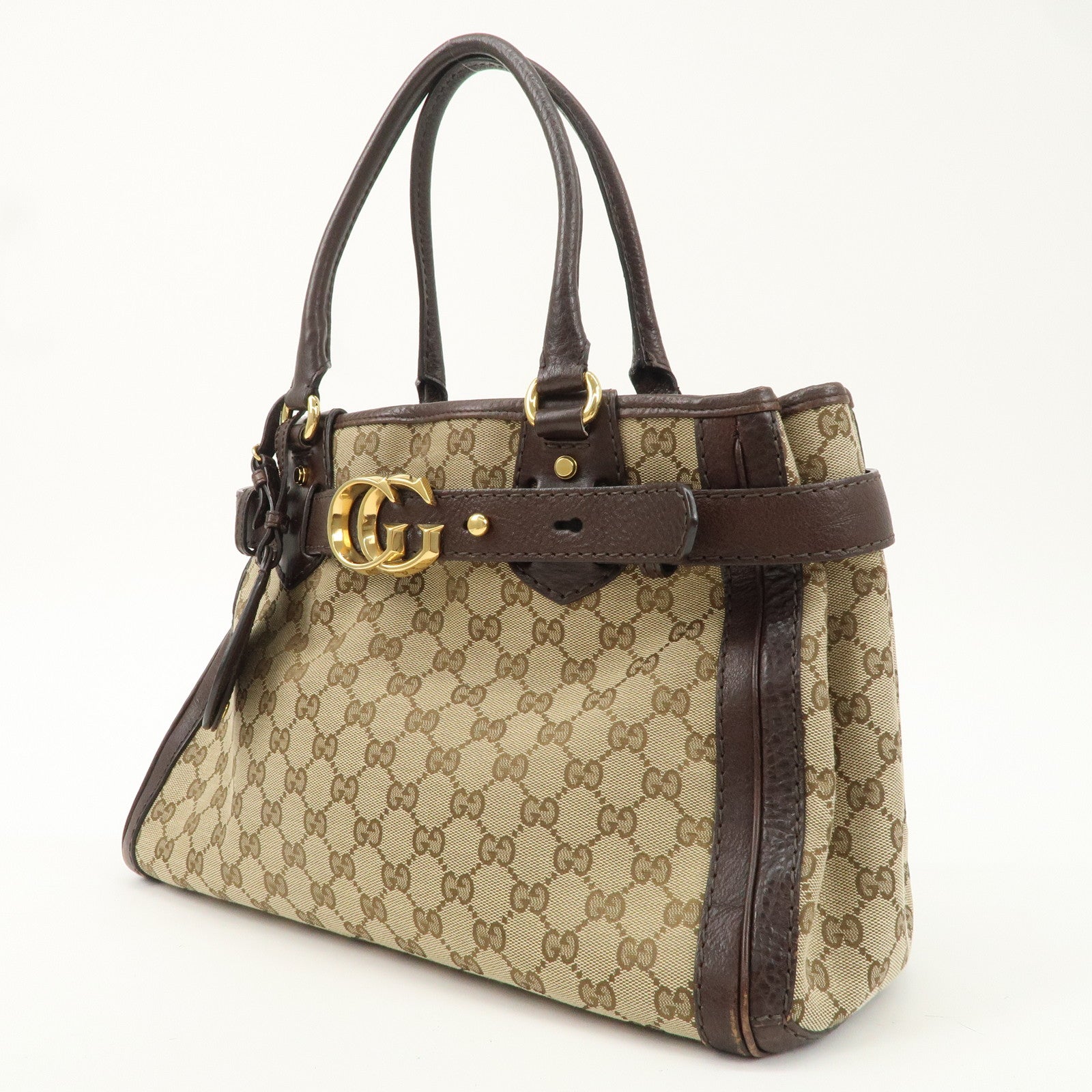 GUCCI GG Running GG Canvas Leather Tote Bag Beige Brown 247183