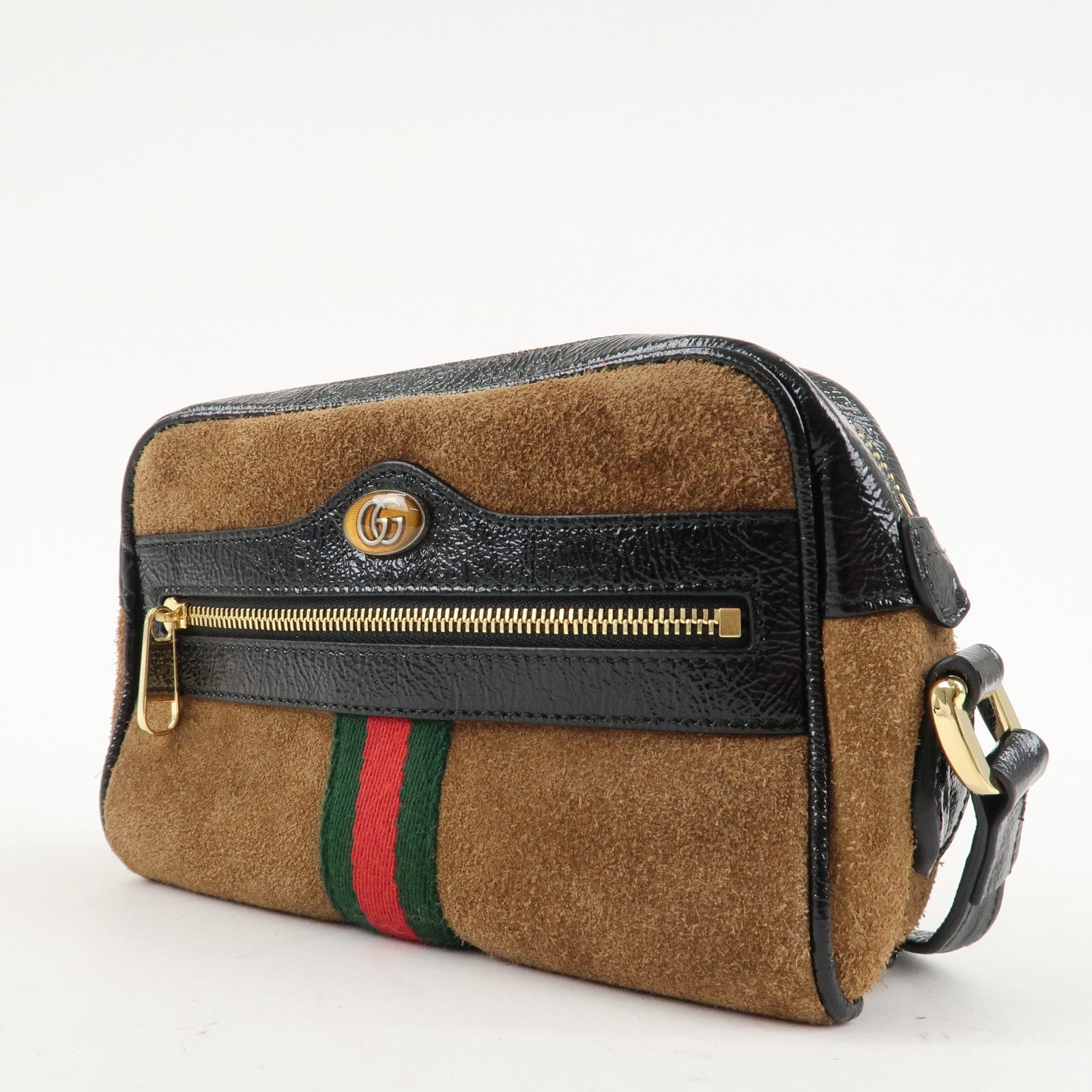 GUCCI Ophidia Sherry Suede Patent Leather Shoulder Bag 573321 Used