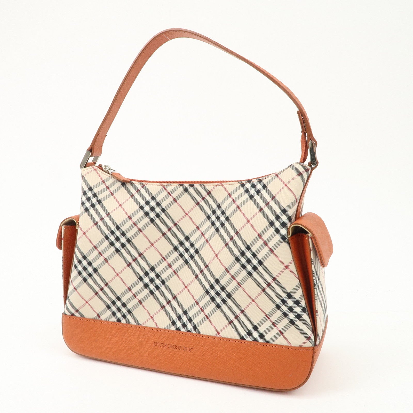 BURBERRY Canvas Leather Shoulder Bag Hand Bag Nova Plaid Orange Used