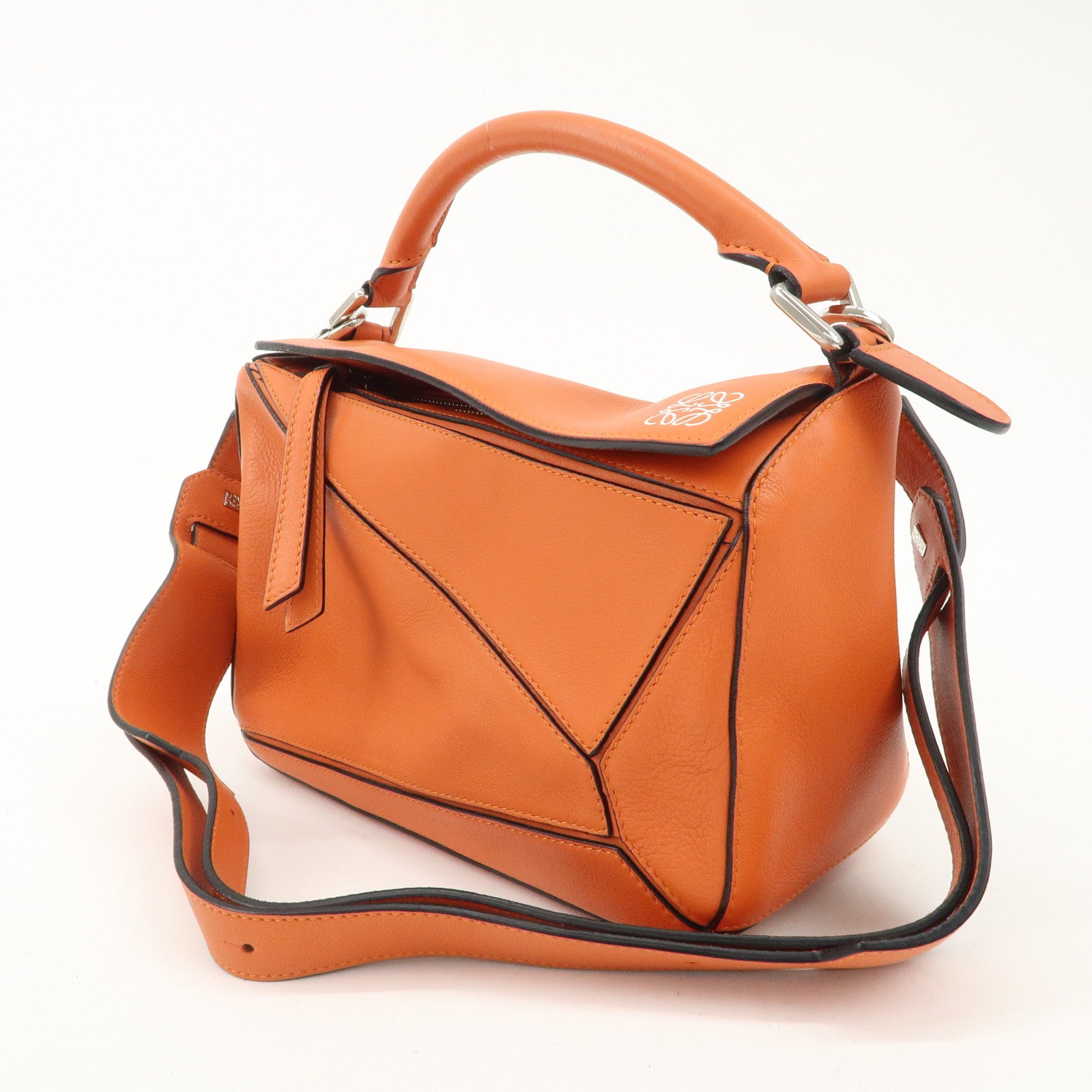 LOEWE Leather Puzzle Bag Small Hand Bag Orange Used