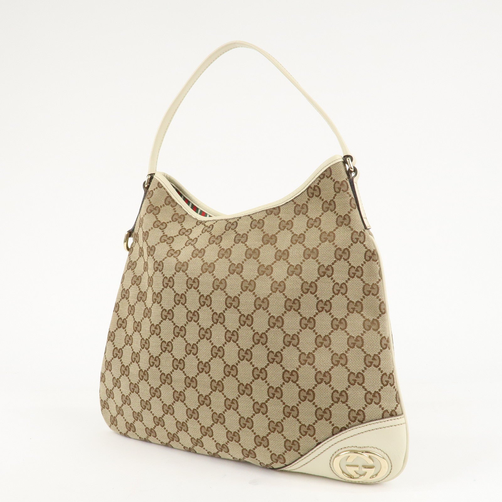 GUCCI New Britt GG Canvas Leather Shoulder Bag Beige Ivory 169947