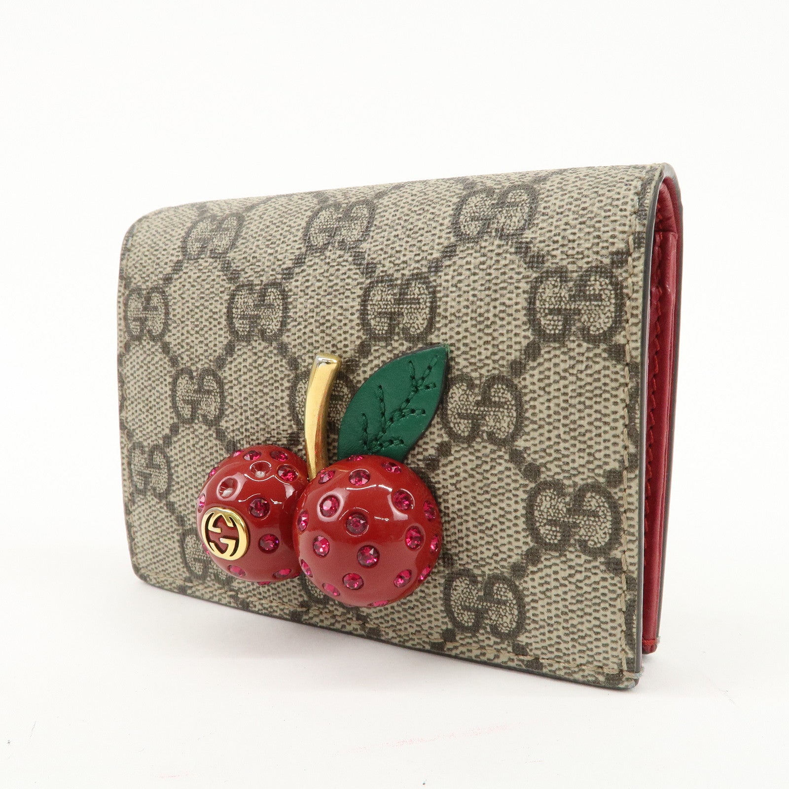 GUCCI Cherry GG Supreme Leather Compact Wallet Card Case 476050