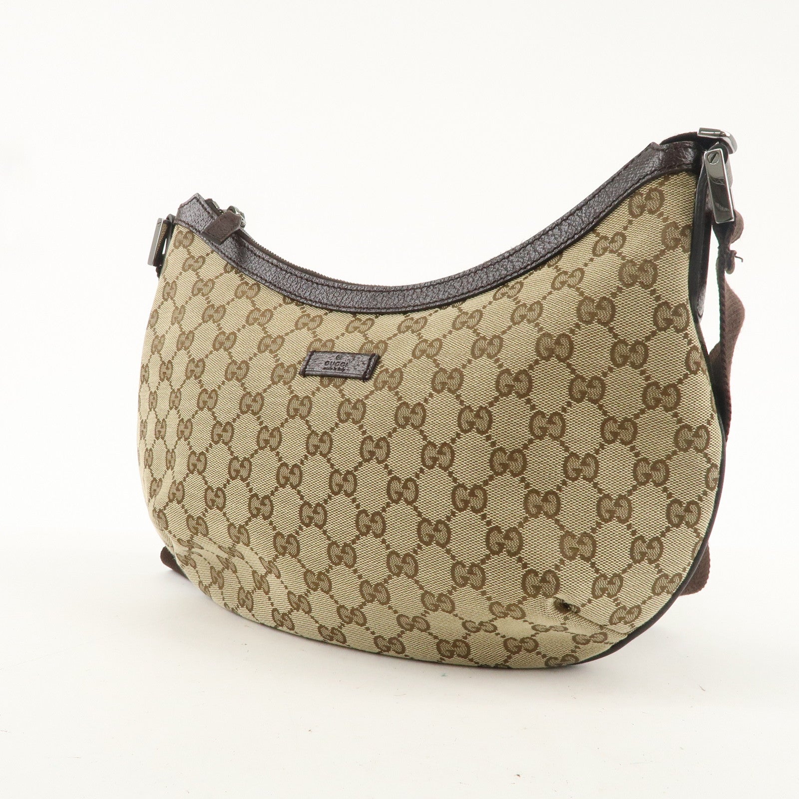 GUCCI GG Canvas Leather Shoulder Bag Beige Brown 181092