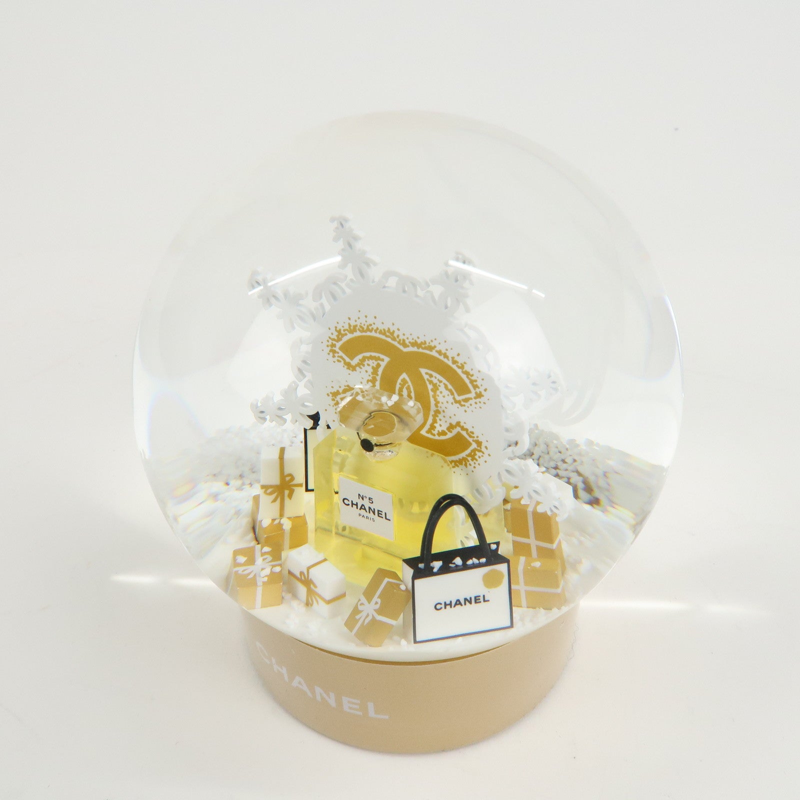 CHANEL COCO Mark No.5 Glass Snow Dome 2024 Novelty White Gold Used