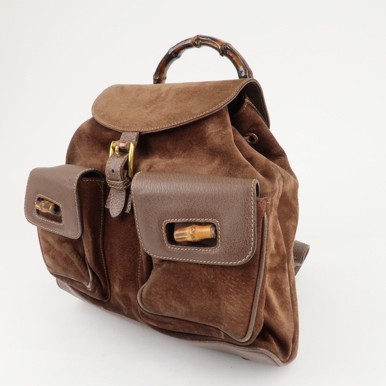 GUCCI Bamboo Back Pack Suede Leather Brown 003.2058.0016