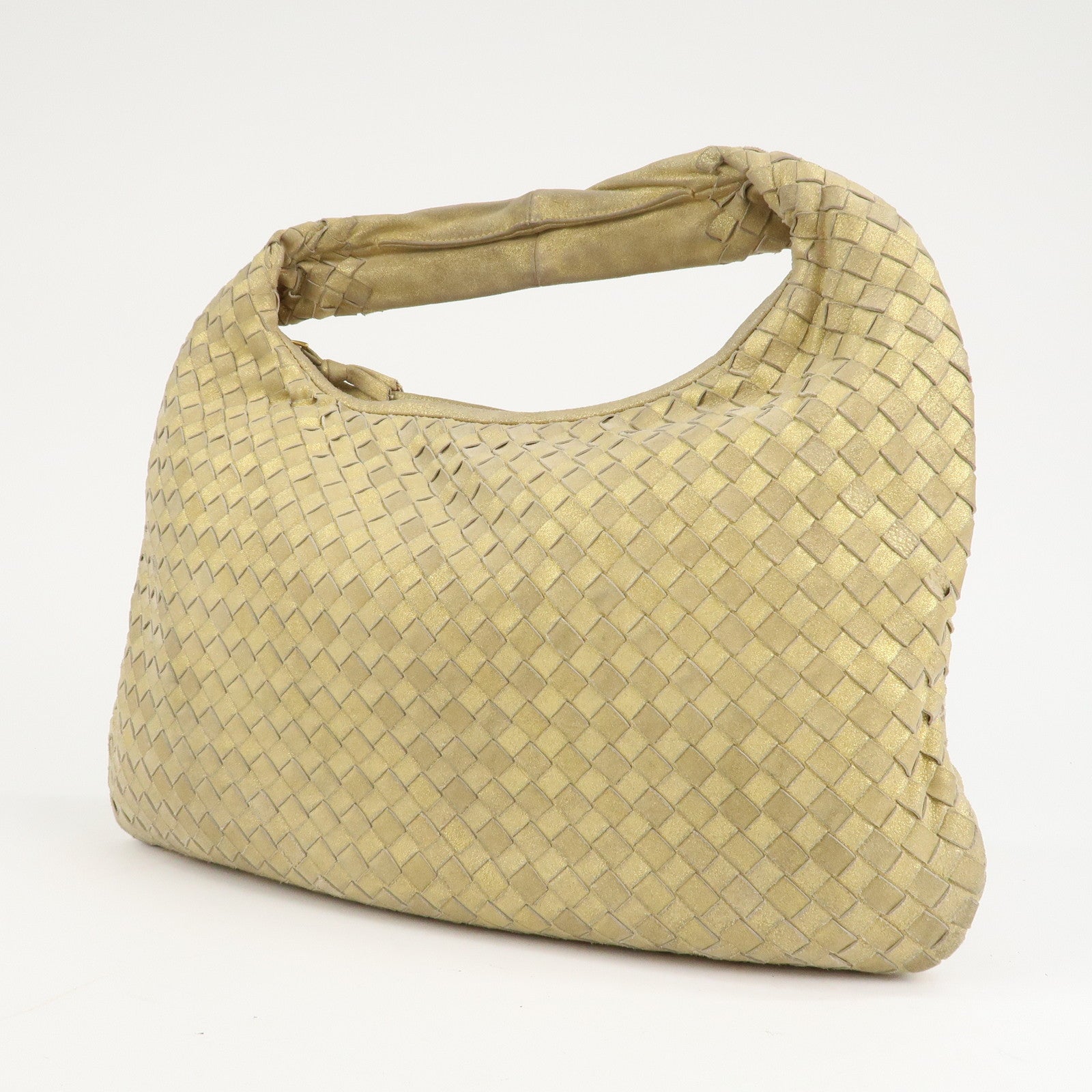 BOTTEGA VENETA Intrecciato Leather Shoulder Bag Gold 115653 Used