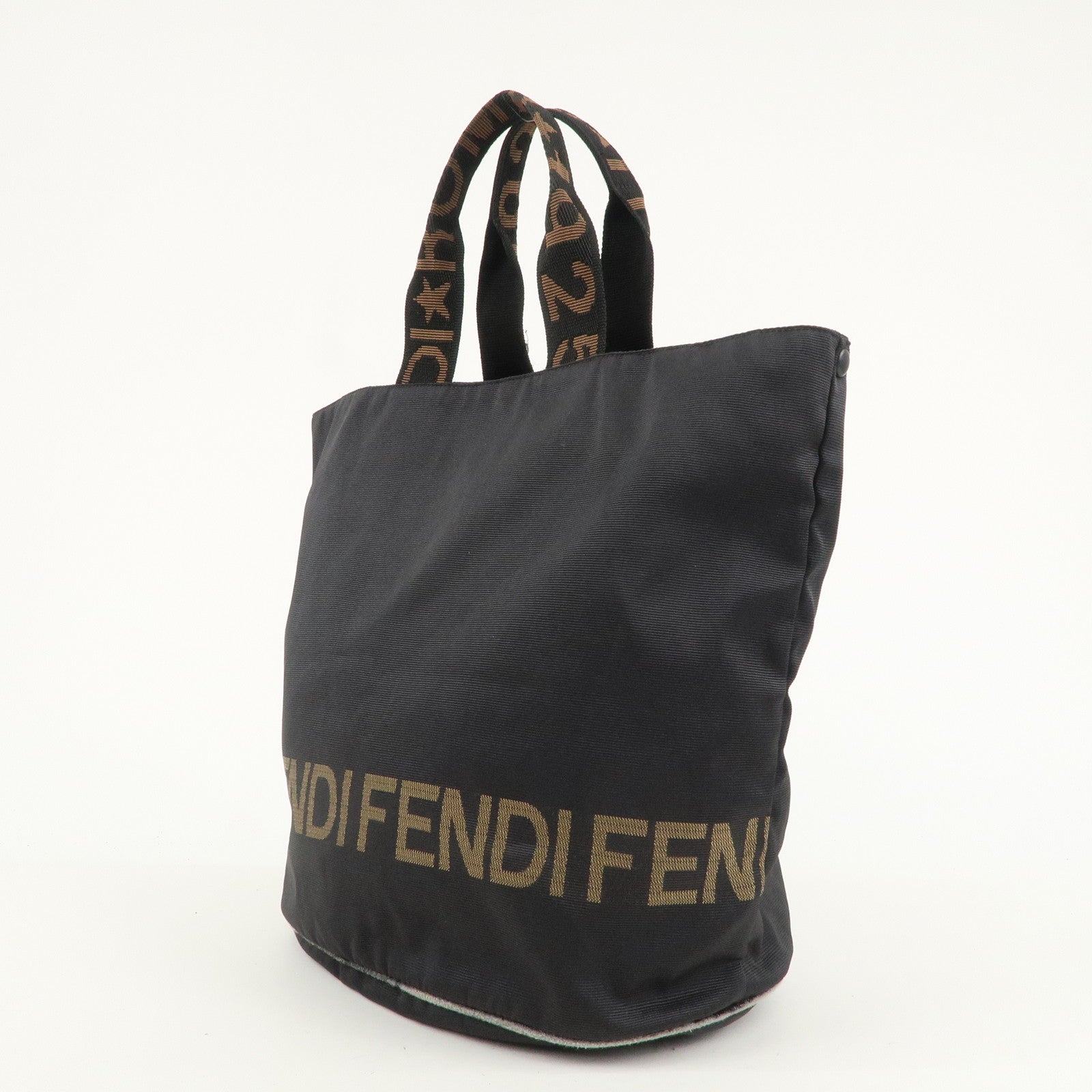 FENDI Nylon Canvas Bucket Hand Bag Black Brown 26526