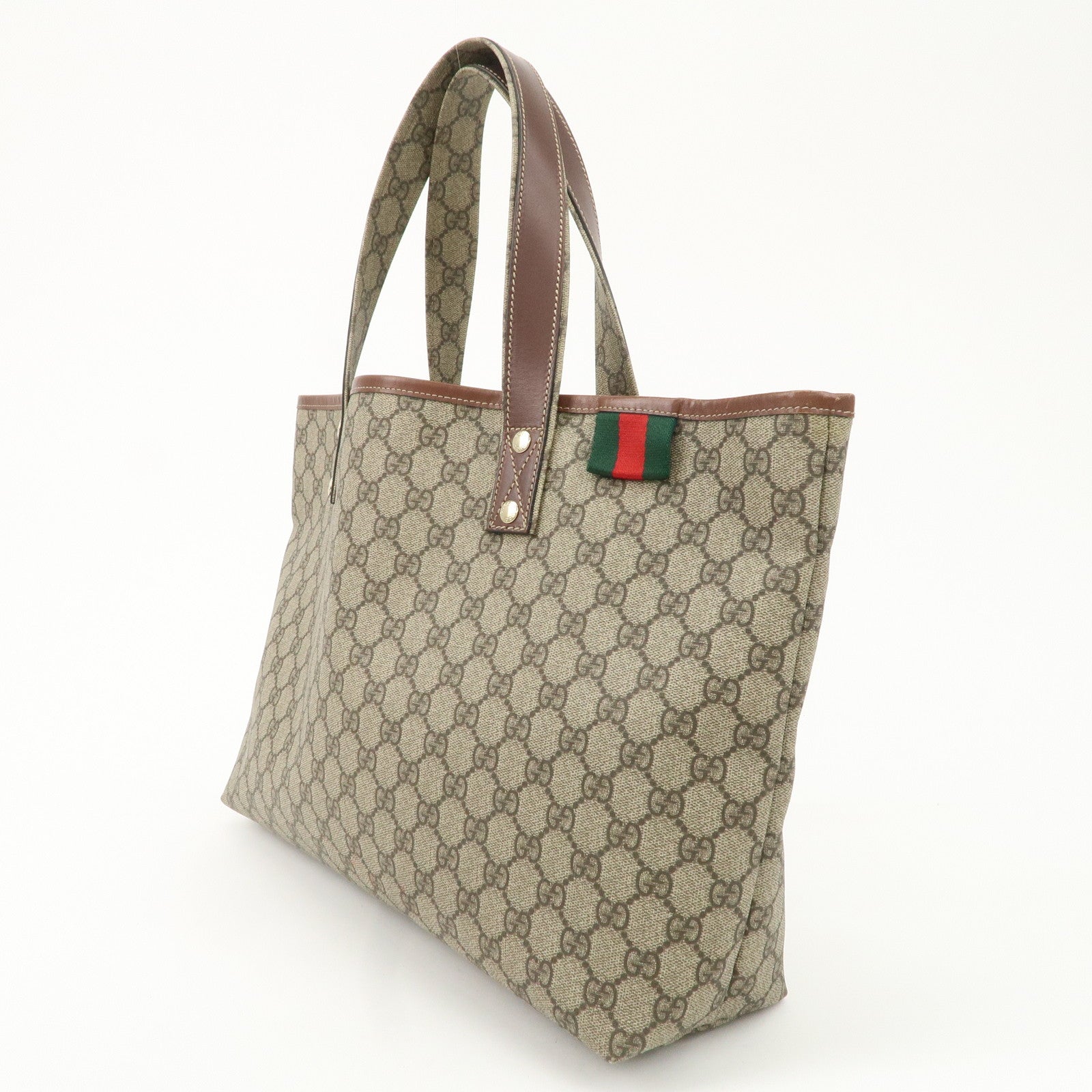 GUCCI GG Plus Leather Tote Bag Shoulder Bag Beige Brown 211134