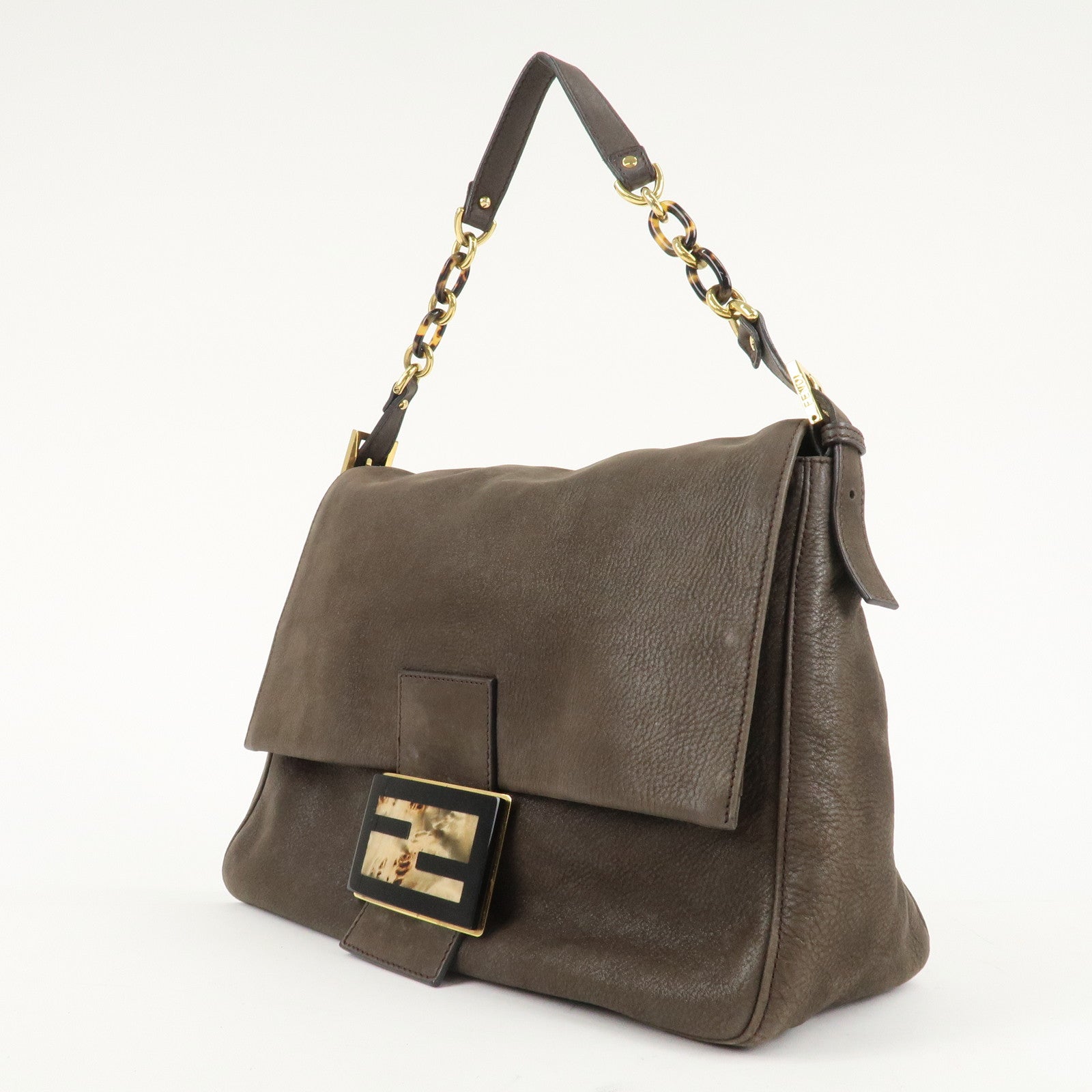 FENDI Big Mamma Baguette Leather Chain Shoulder Bag 8BR638 Used