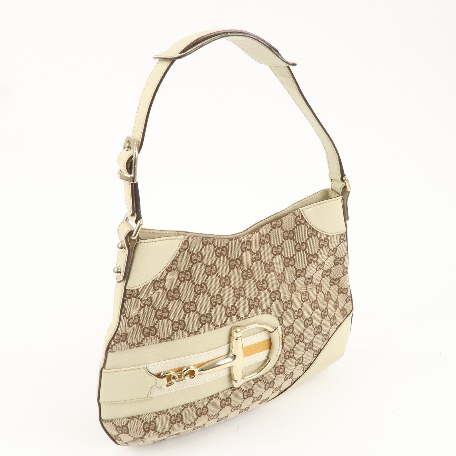 GUCCI Horsebit Sherry GG Canvas Leather Shoulder Bag 137388