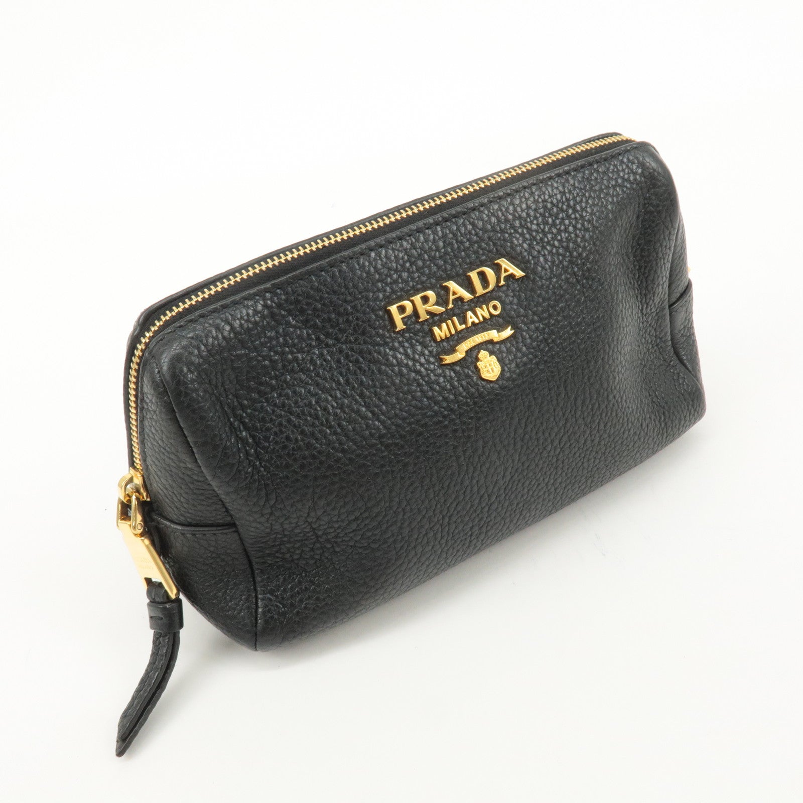 PRADA Logo Leather Pouch Cosmetic Pouch Black