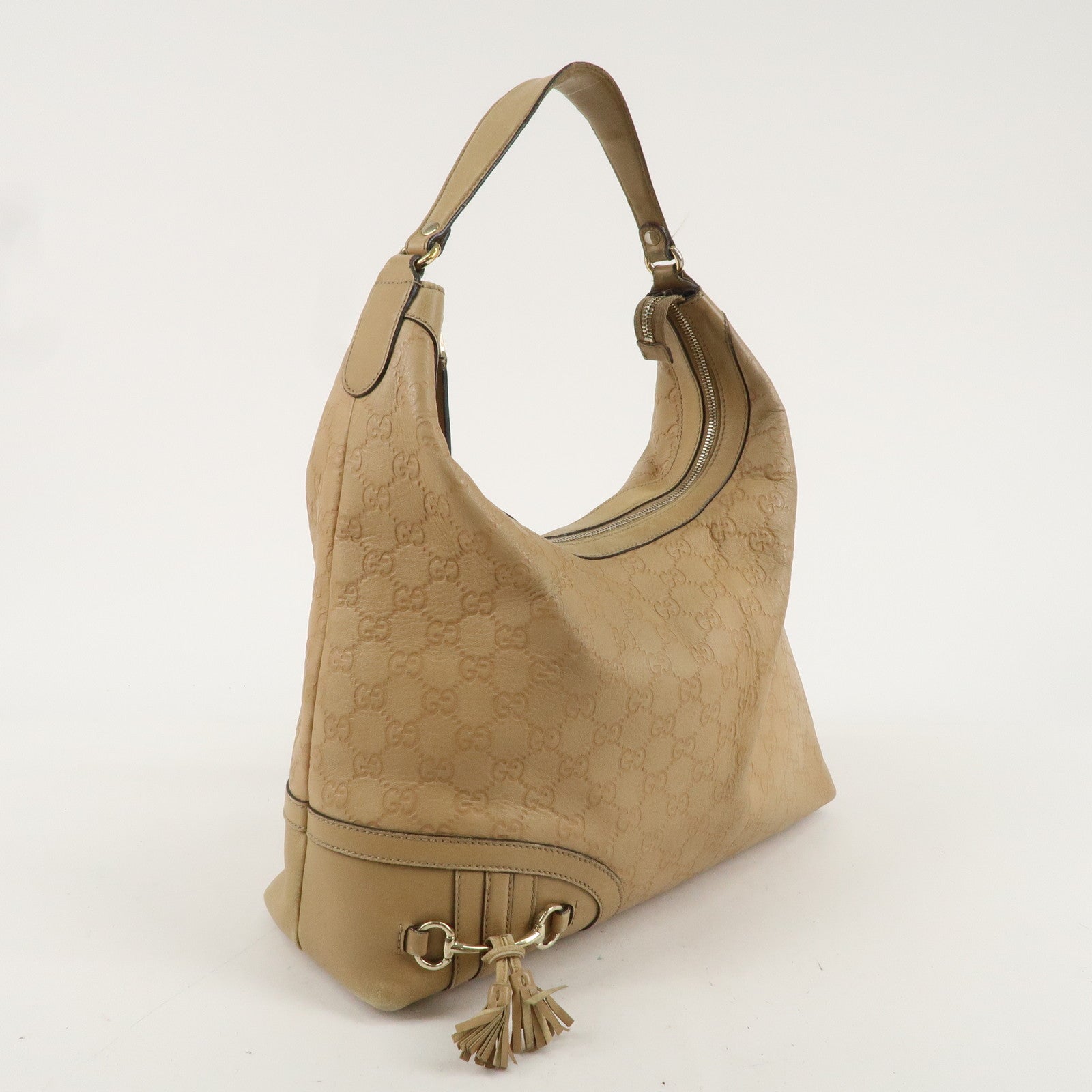 GUCCI Guccissima Horsebit Leather One-Shoulder Bag Beige 232968