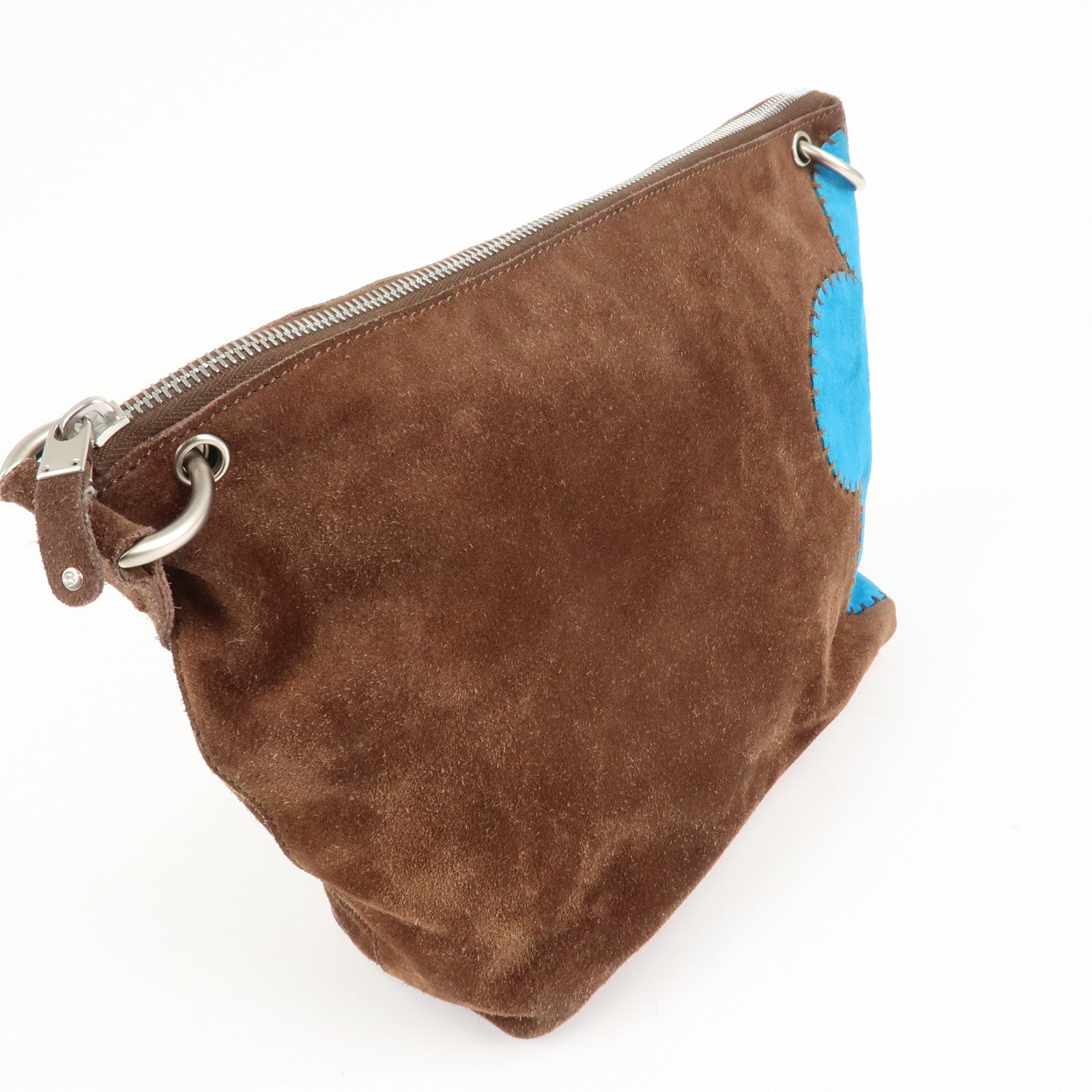 CELINE Suede Leather Shoulder Bag Macadam Engraved Flower Brown Used