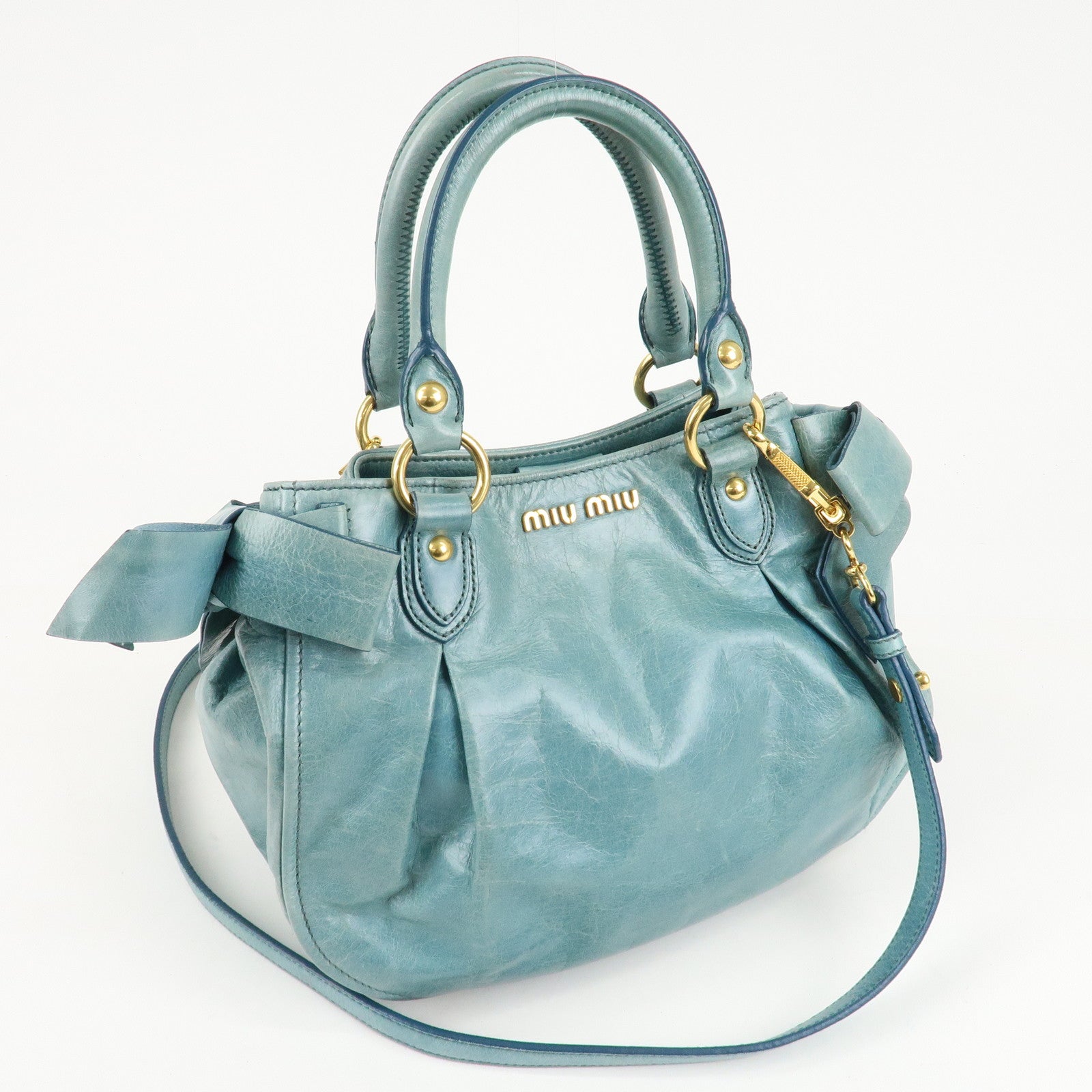 MIU MIU Leather 2Way Bag Shoulder Bag Hand Bag Blue