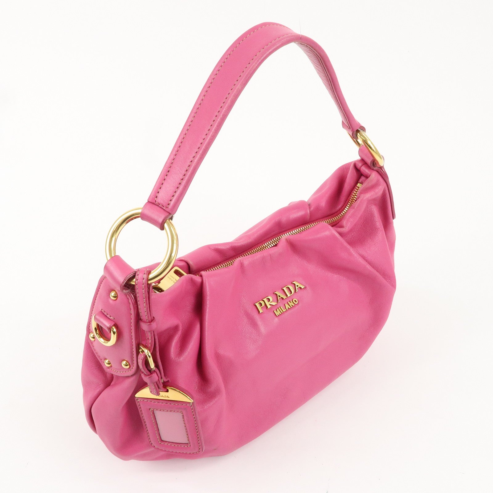 PRADA Leather Shoulder Bag Pink Gold Hardware BR4111