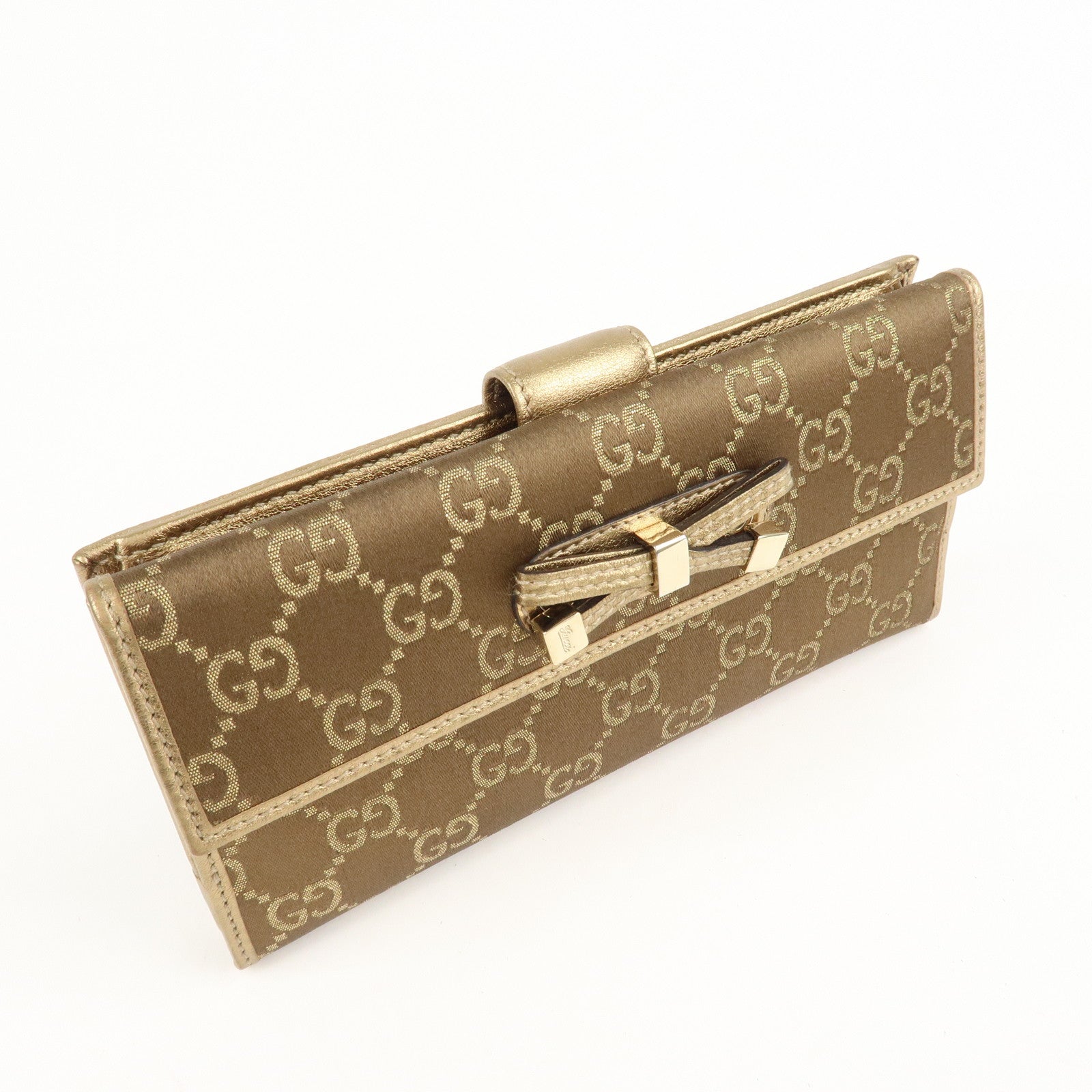 GUCCI Princy GG Satin Leather W Hook Bifold LongWallet 167464