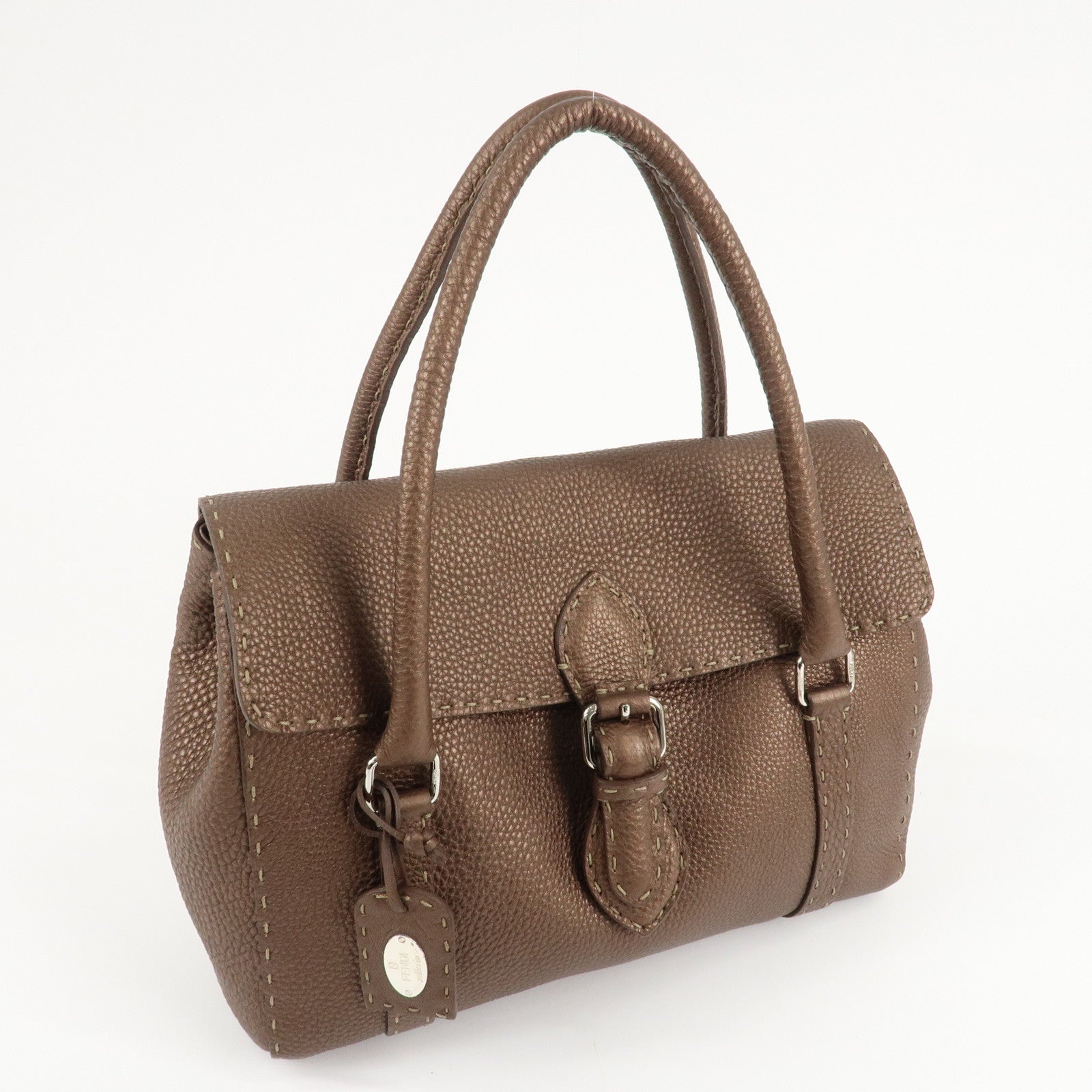 FENDI Selleria Leather Linda Hand Bag Brown 8BR547