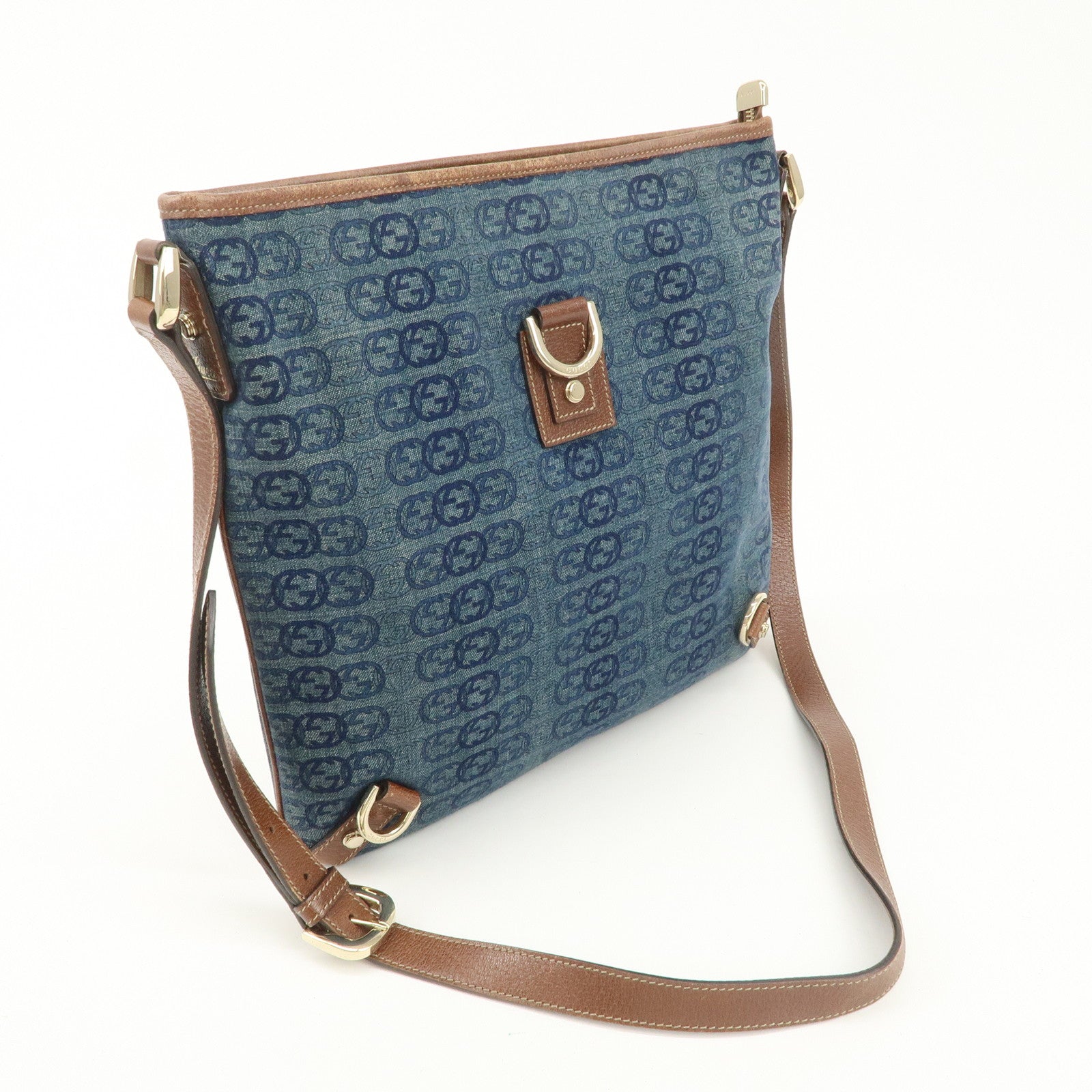 GUCCI Interlocking Abbey Denim Leather Shoulder Bag 131326 Used