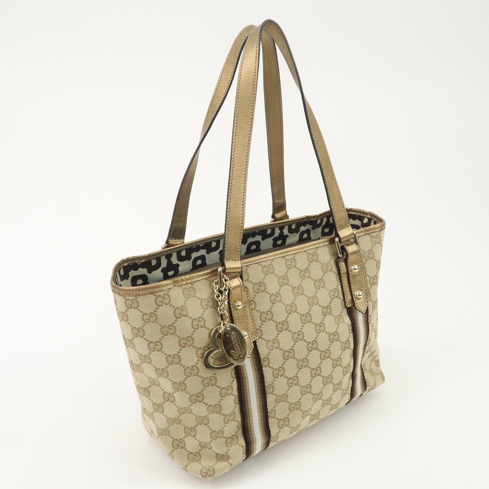 GUCCI Sherry GG Canvas Leather Tote Bag Beige Gold 137396 Used