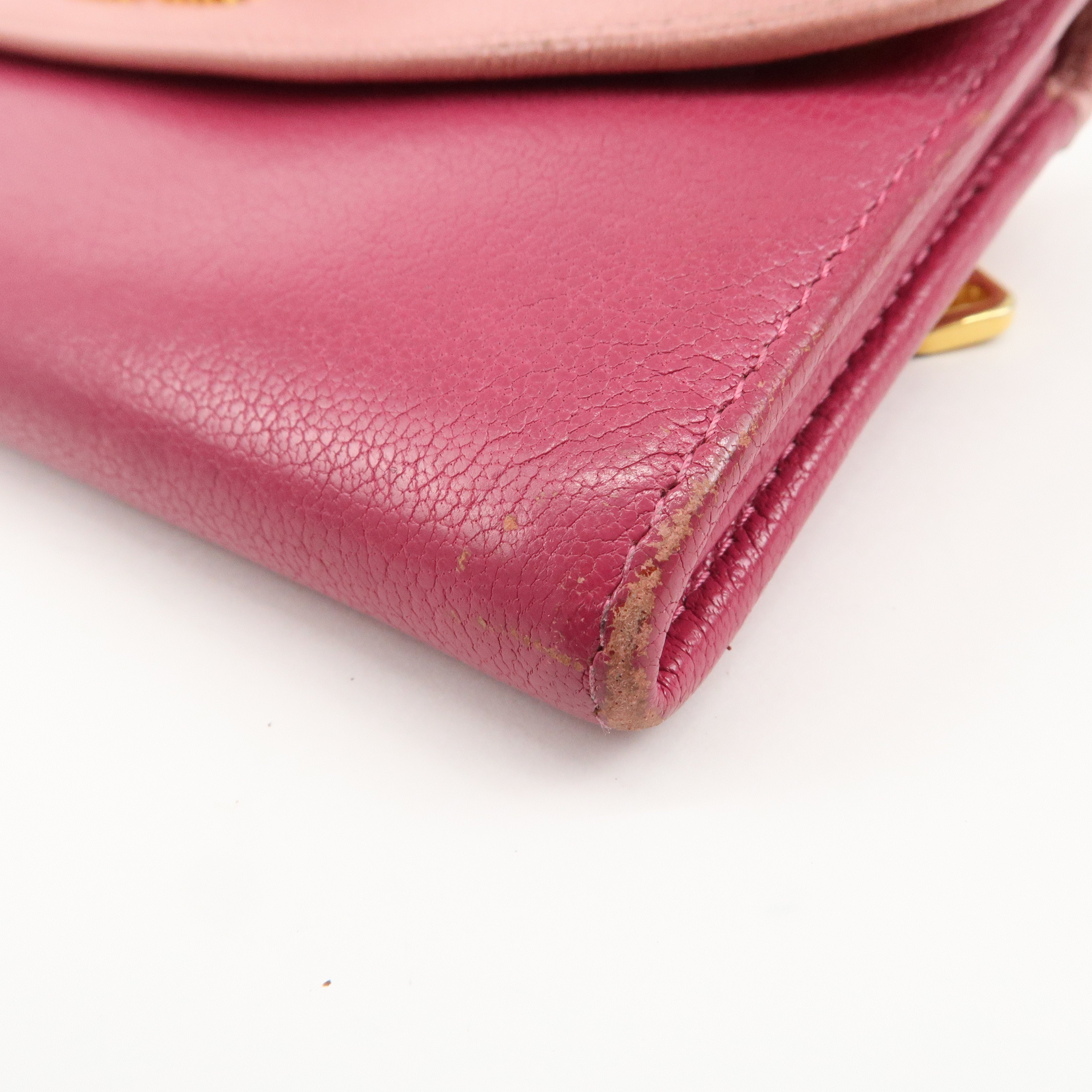 MIU MIU Set of 2 Leather Long Zippy Bi-fold Wallet Pink Used