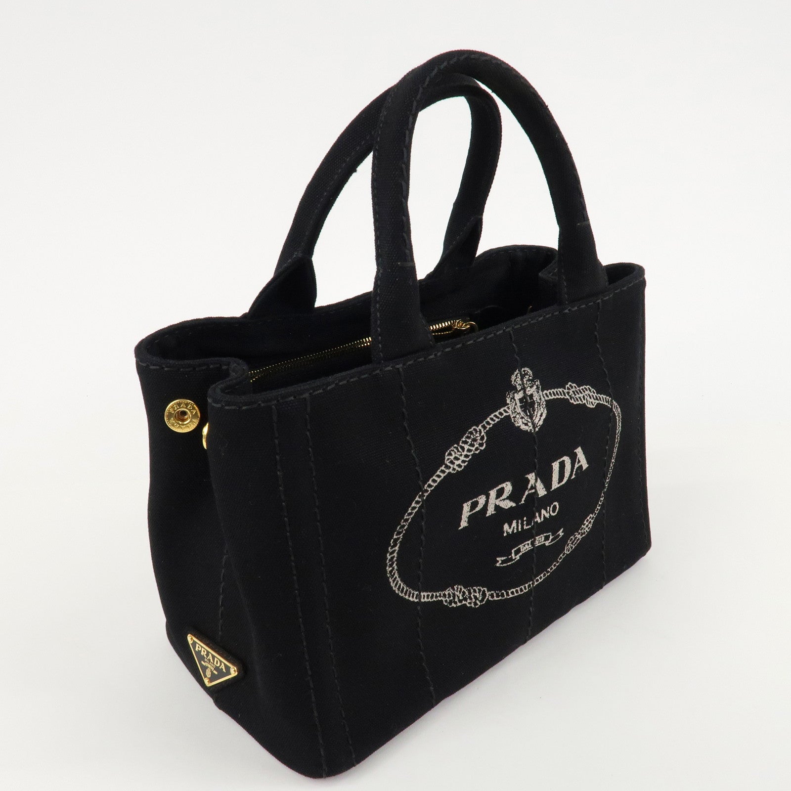 PRADA Logo Canapa Canvas 2way Tote Bag Hand Bag Black BN2642