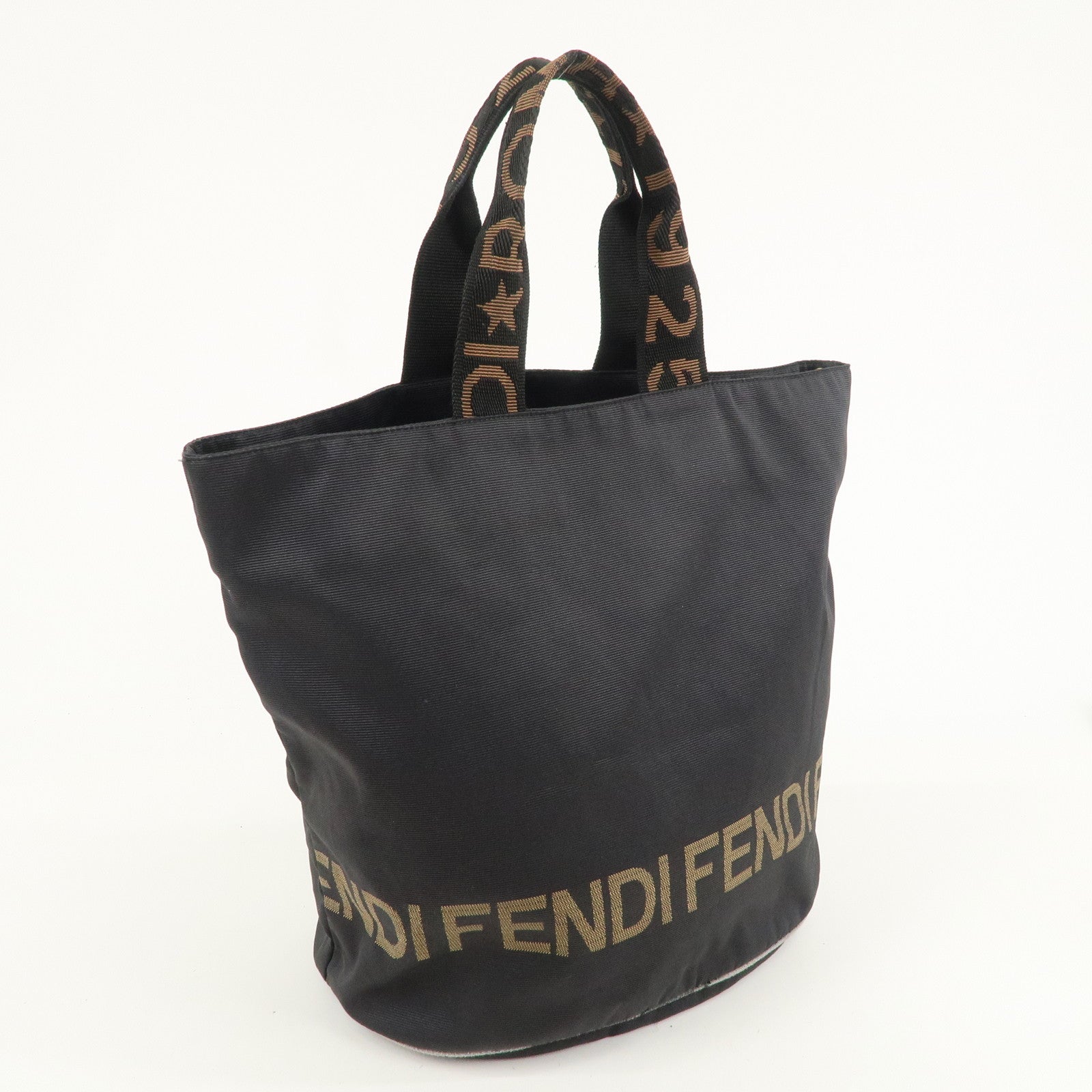 FENDI Nylon Canvas Bucket Hand Bag Black Brown 26526