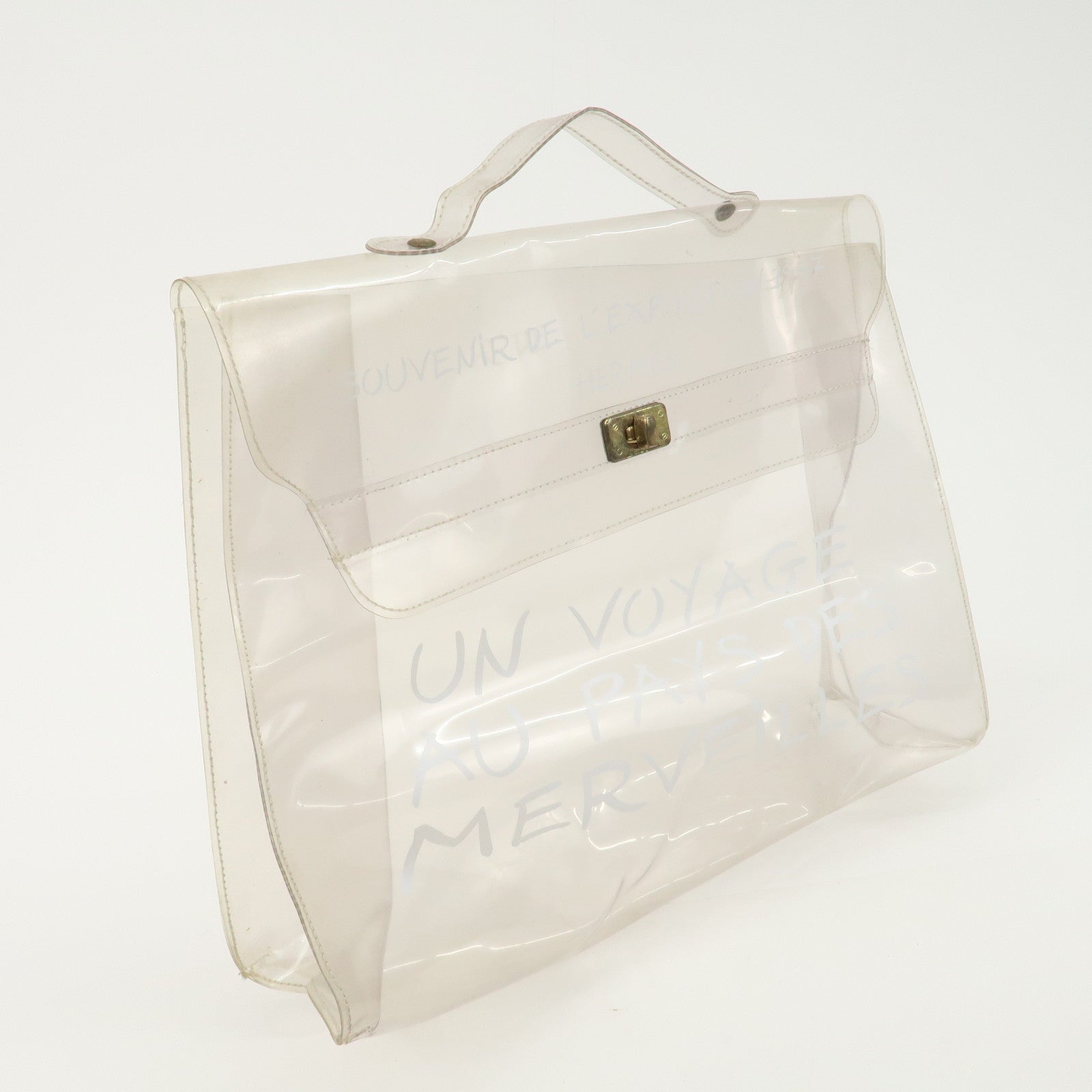 HERMES Vinyl Kelly Hand Bag Clear Transparet Gold Hardware