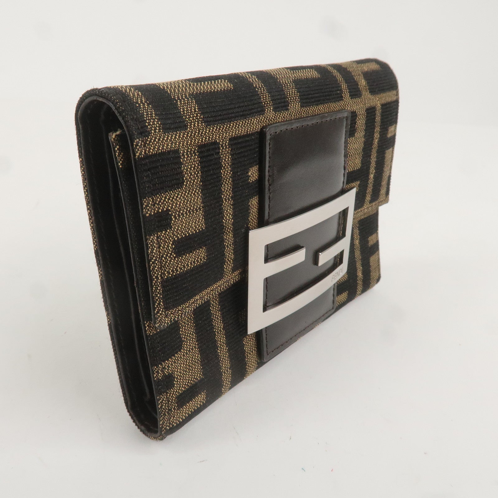 FENDI Zucca Print Canvas Leather Tri-fold Compact Wallet 8M0023