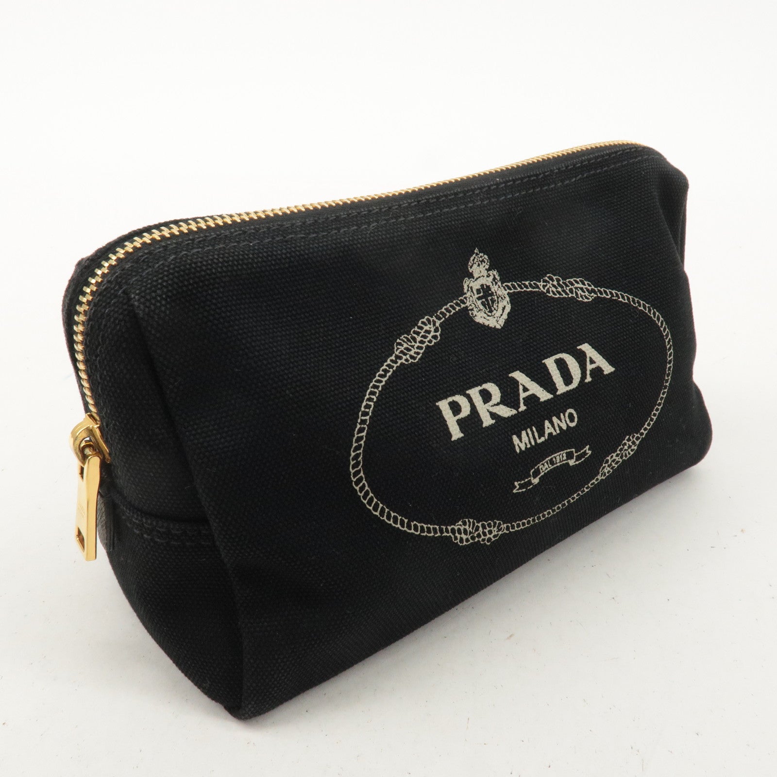 PRADA Canapa Logo Pouch Cosmetic Pouch Black 1NA693