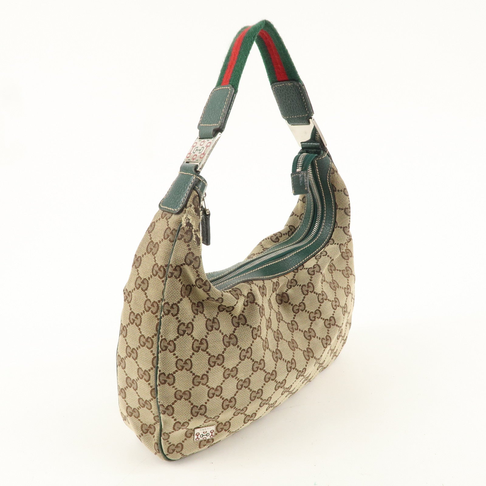 GUCCI Sherry GG Canvas Leather Shoulder Bag Beige Green 145757