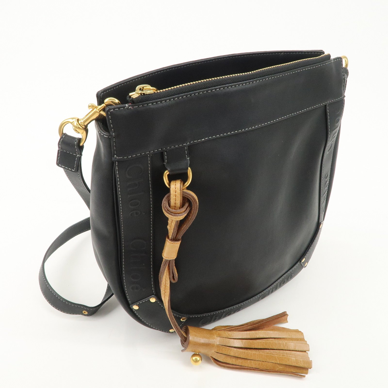 Chloe Leather Eden Tassel Shoulder Bag Black 01-11-62