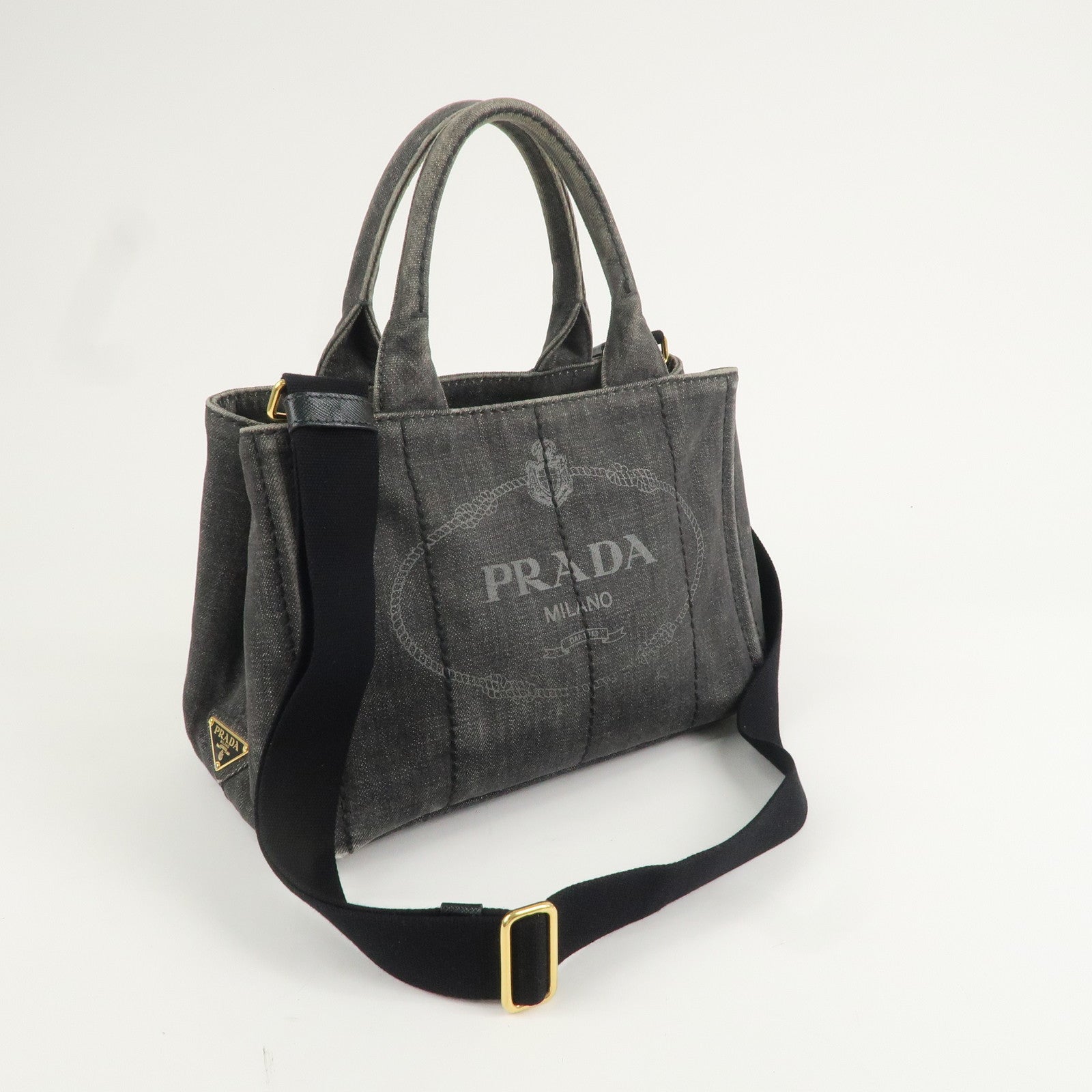 PRADA Logo Canapa Mini Canvas 2Way Bag Denim Black 1BG439