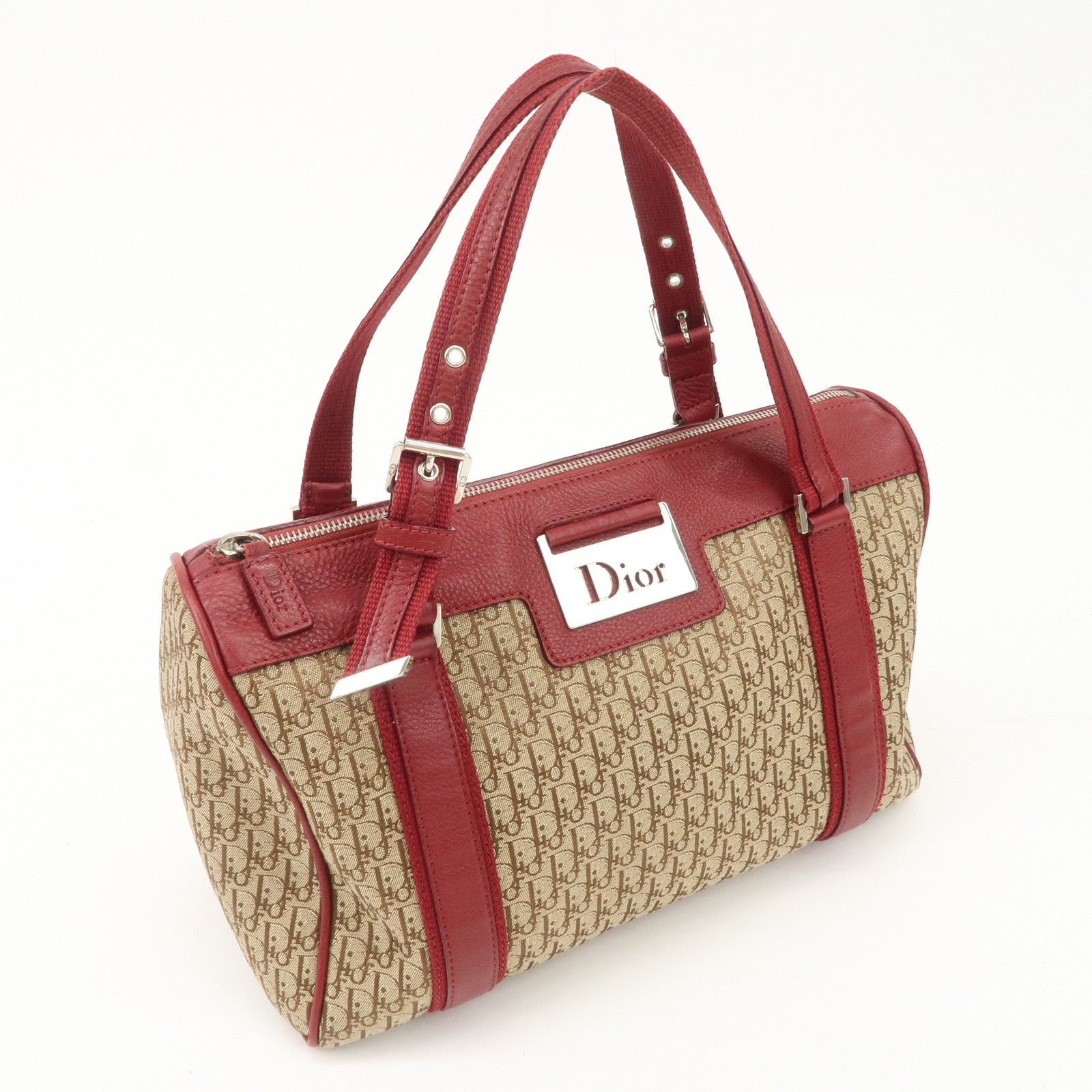Christian Dior Street Chic Trotter Canvas  Leather Boston Bag Used