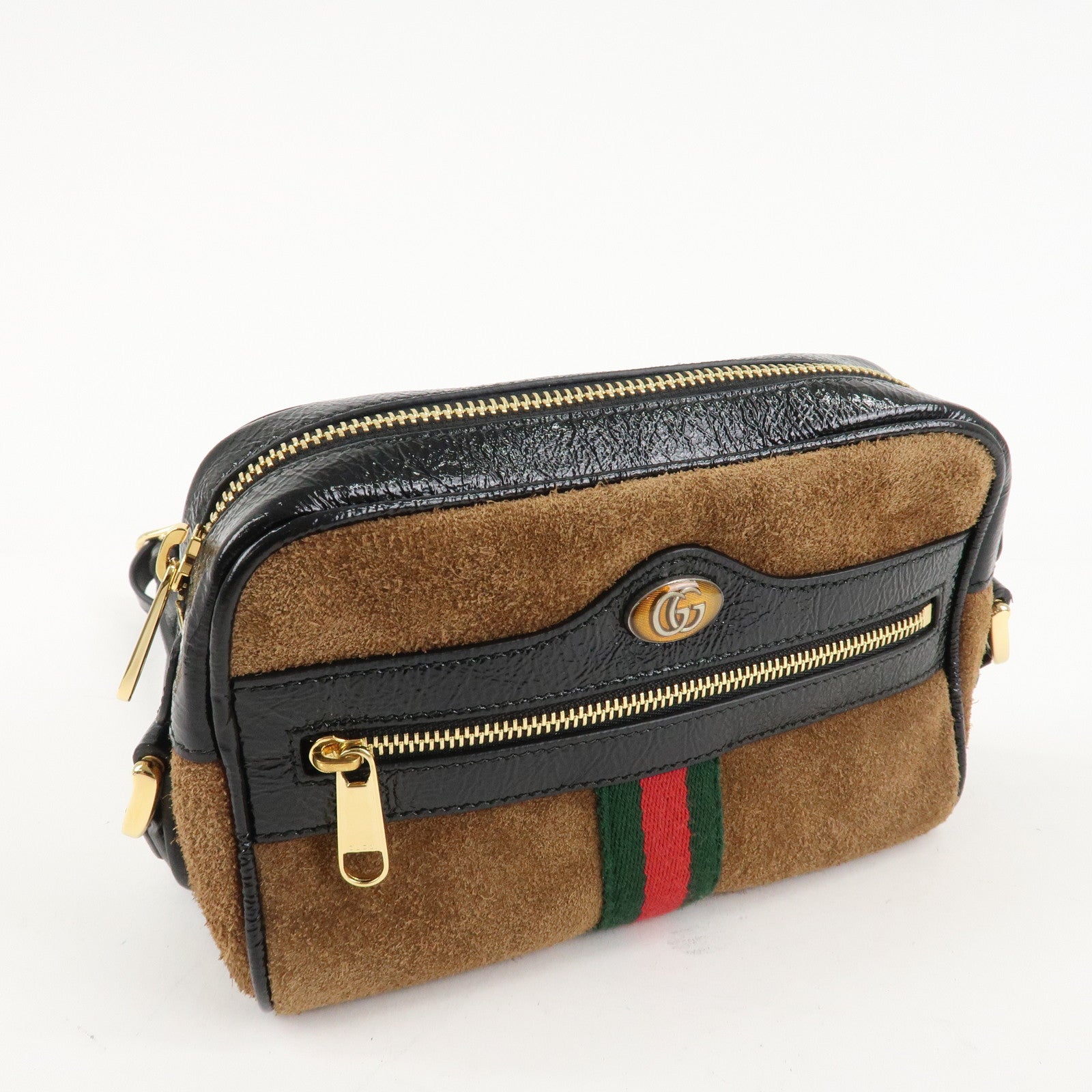 GUCCI Ophidia Sherry Suede Patent Leather Shoulder Bag 573321 Used