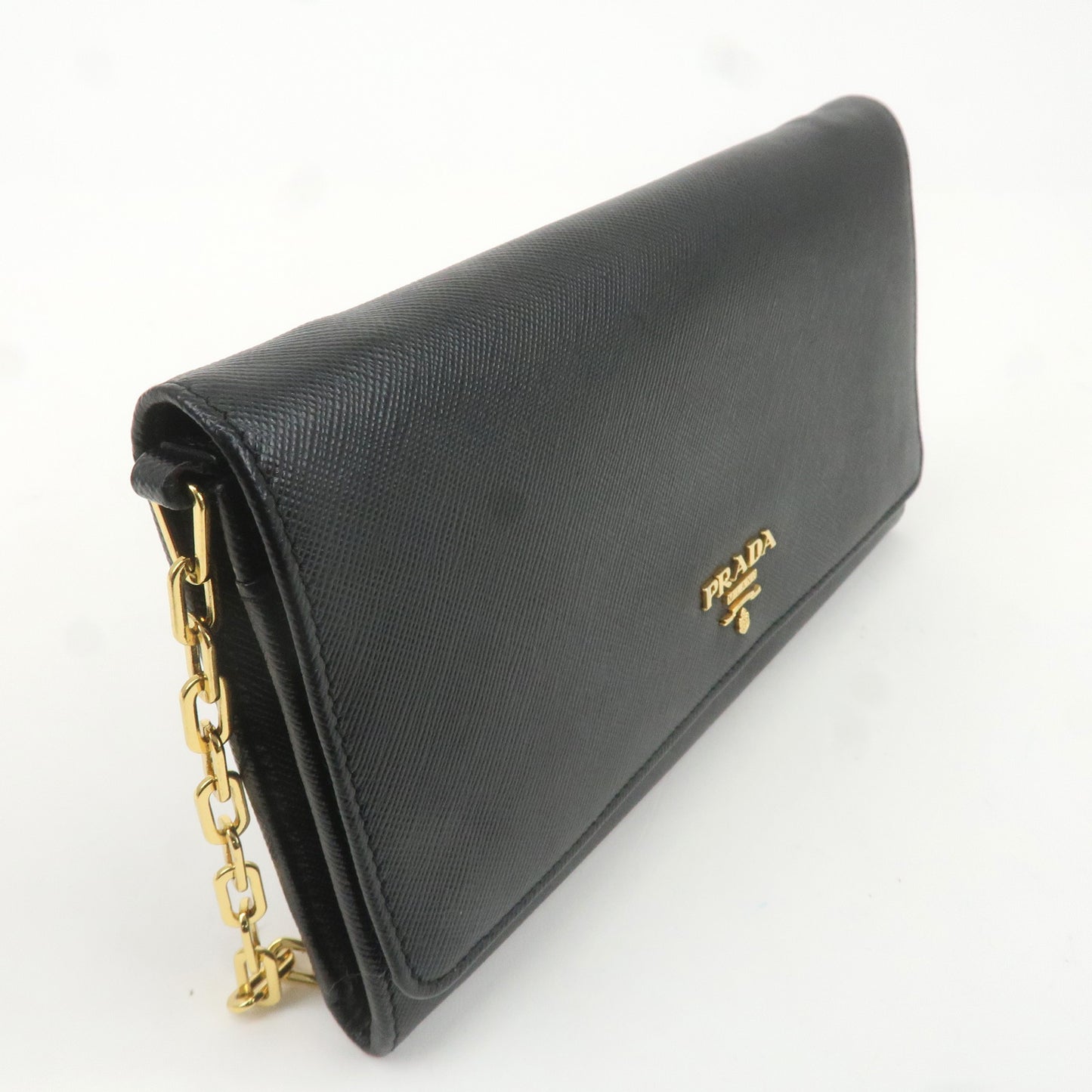 PRADA Saffiano Leather Chain Wallet Black 1MT440