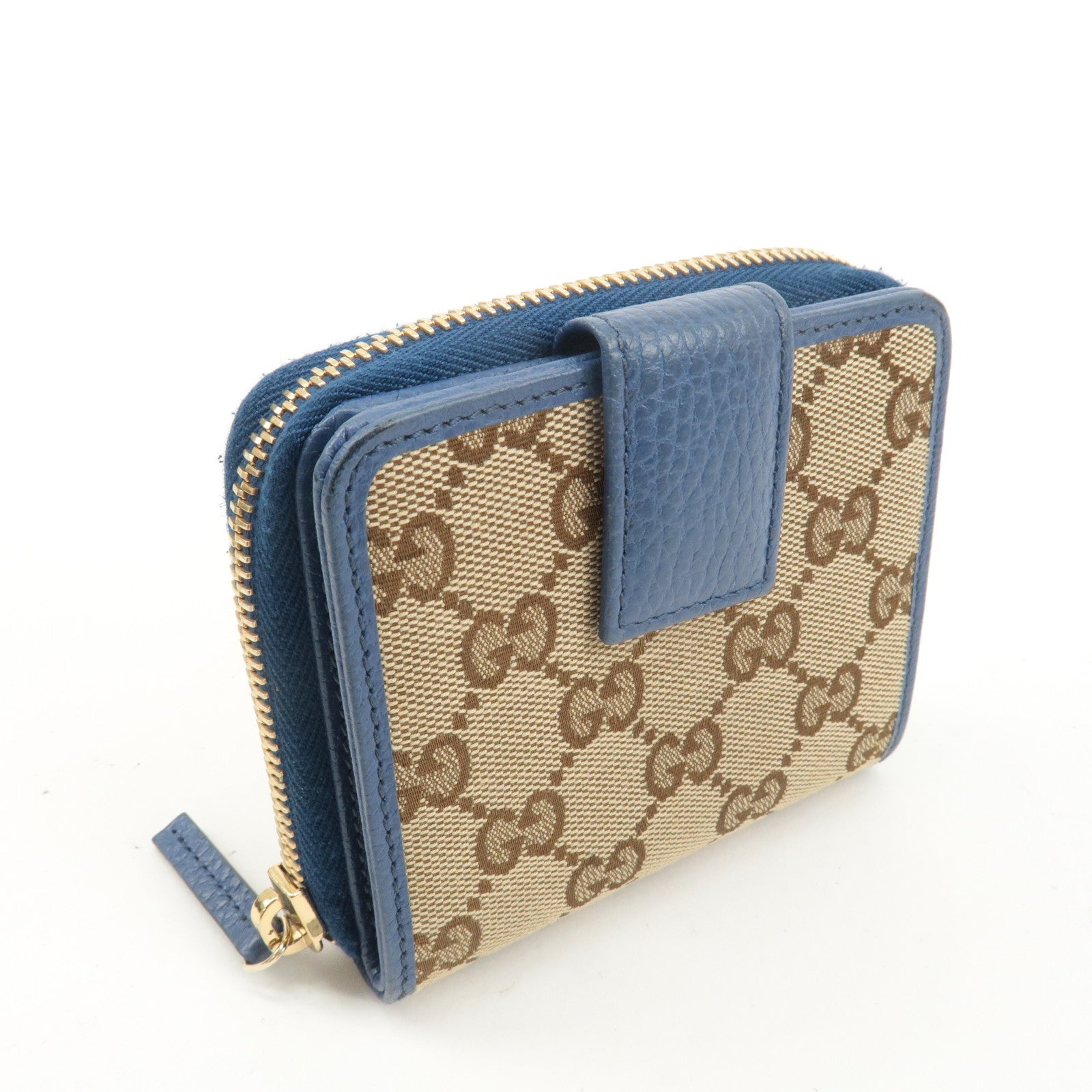 GUCCI GG Canvas Leather Bi -fold Wallet Beige Blue 346056・2184