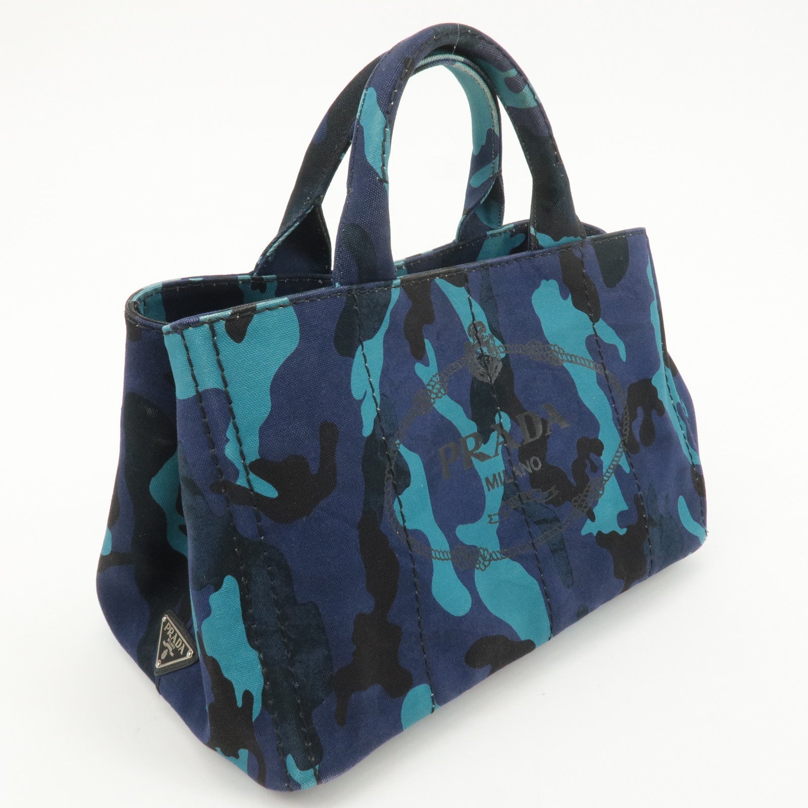 PRADA Logo Canapa Canvas 2 Way Tote Bag Camouflage Blue B2642B