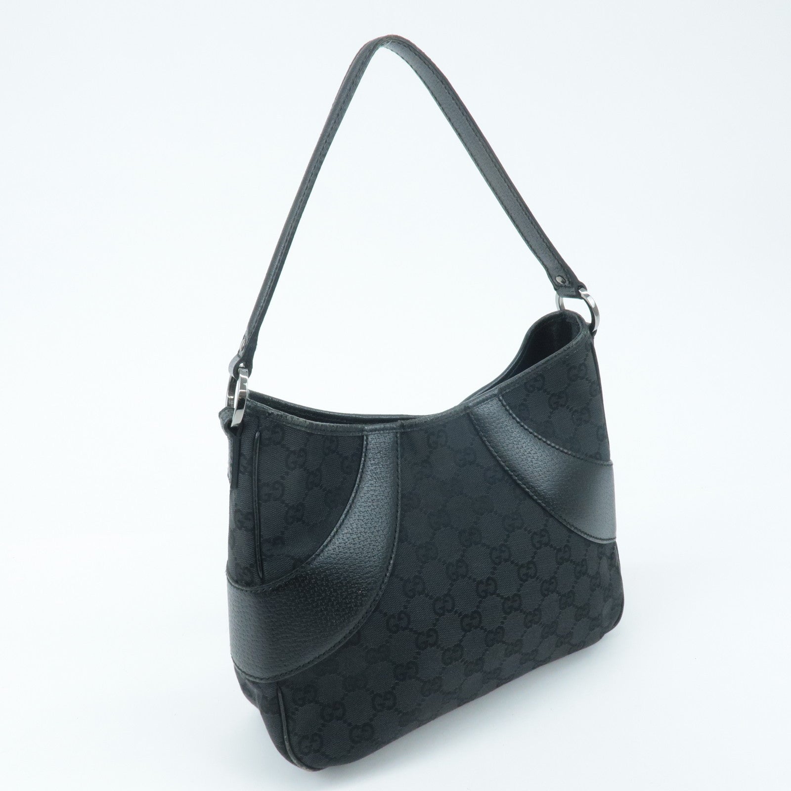 GUCCI GG Canvas Leather Shoulder Bag Black 113012 Used