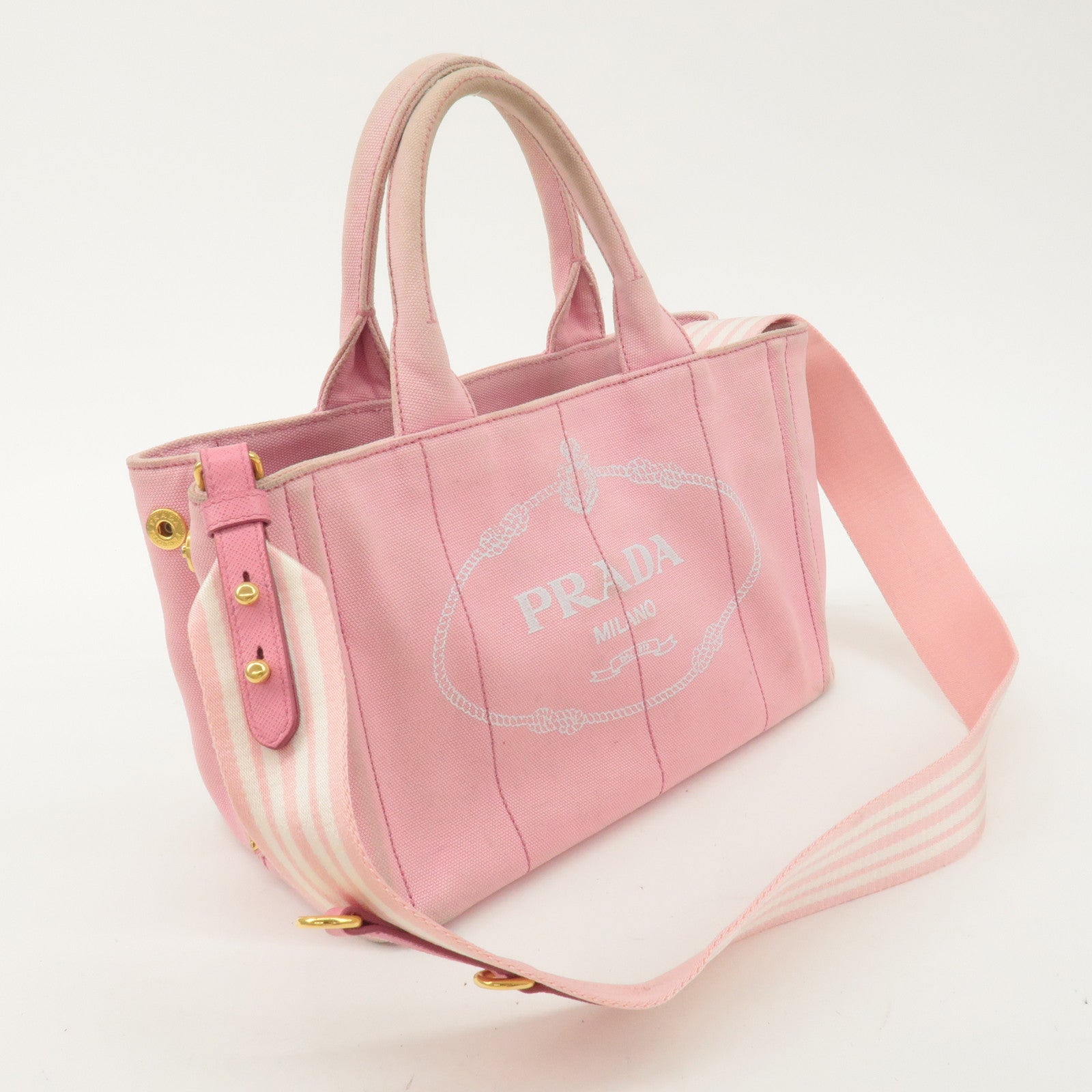 PRADA Canapa Mini Canvas 2Way Shoulder Bag LIght Pink 1BG439